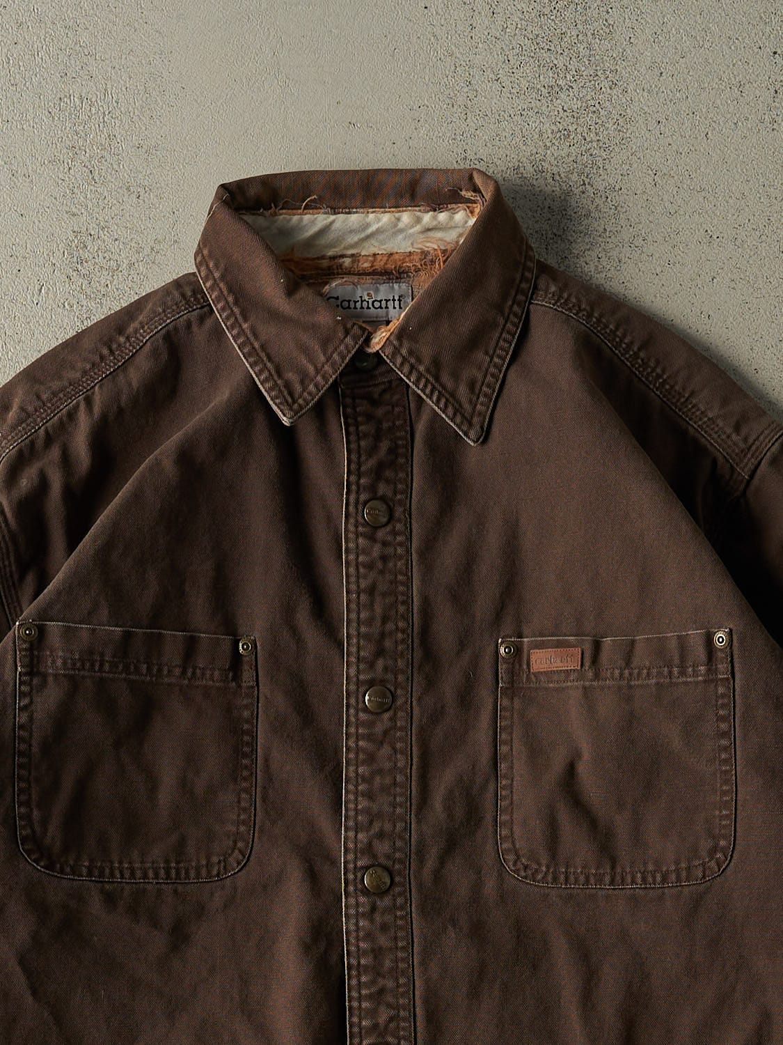 Vintage 90s Brown Carhartt Flannel Lined Button Up Long Sleeve (XXL) - Image 2