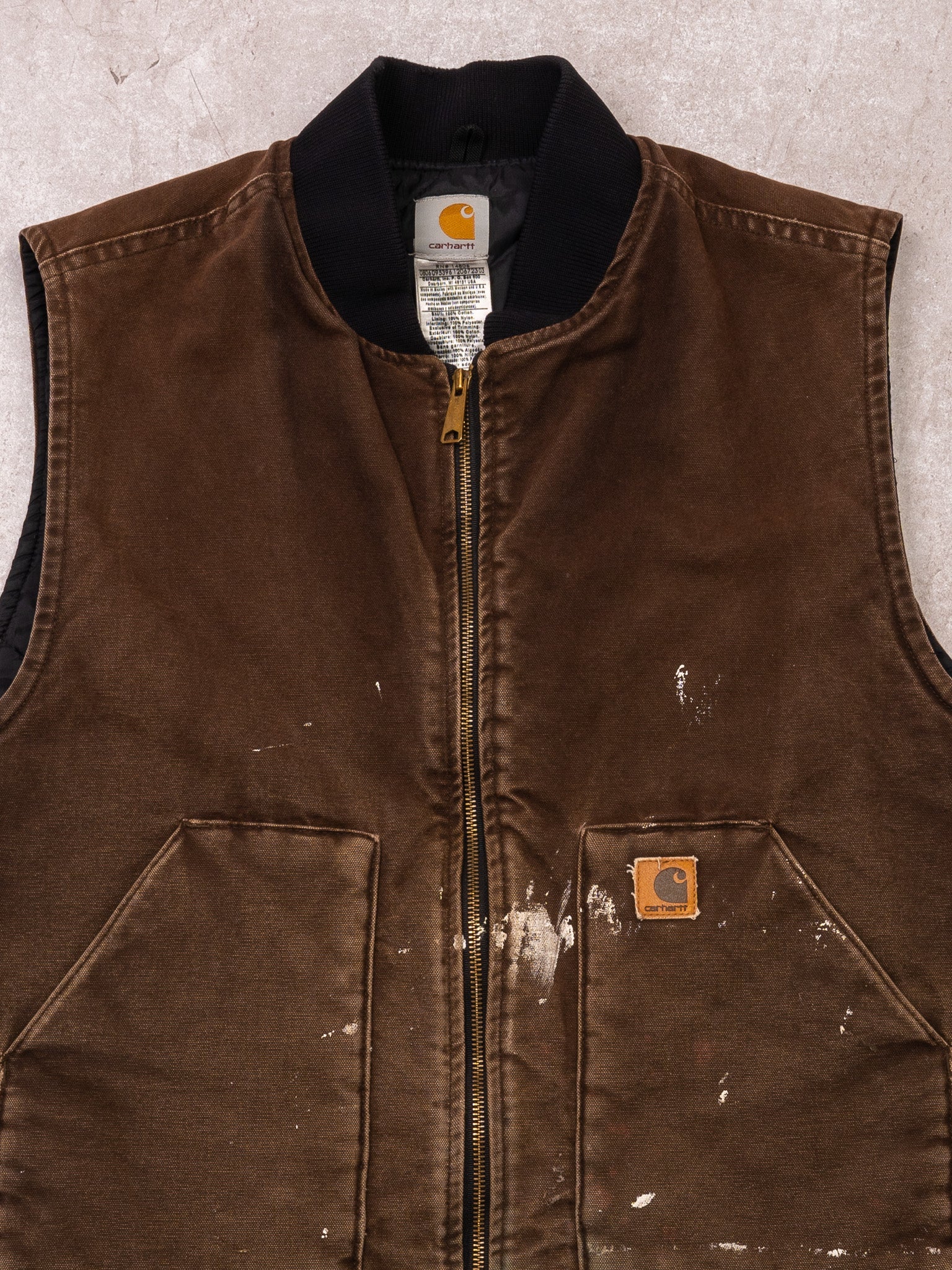 Vintage 90s Brown Carhartt Paint Splashed Duck Vest (XL/XXL) - Image 2