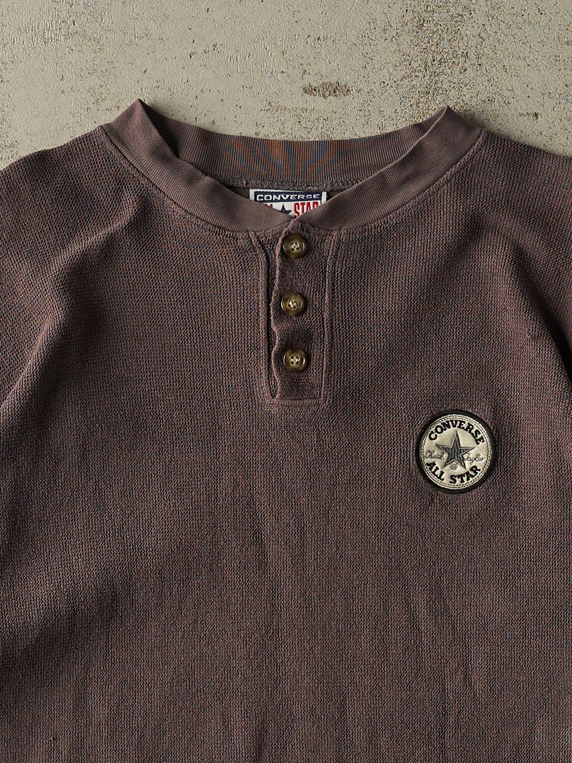 Vintage 90s Brown Converse Quarter Button Long Sleeve (L/XL) - Image 2