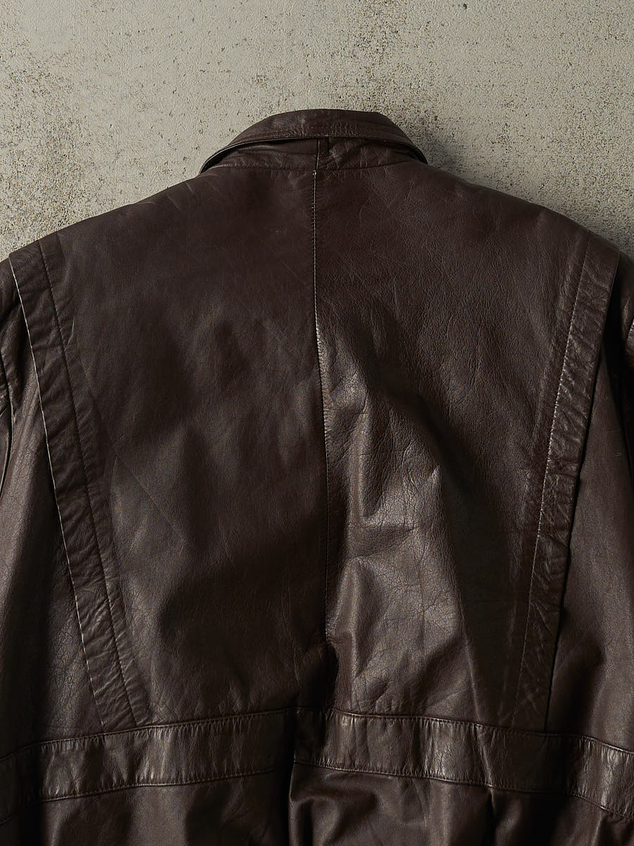 Vintage 90s Brown Fur Lined Leather Jacket (L) - Image 4