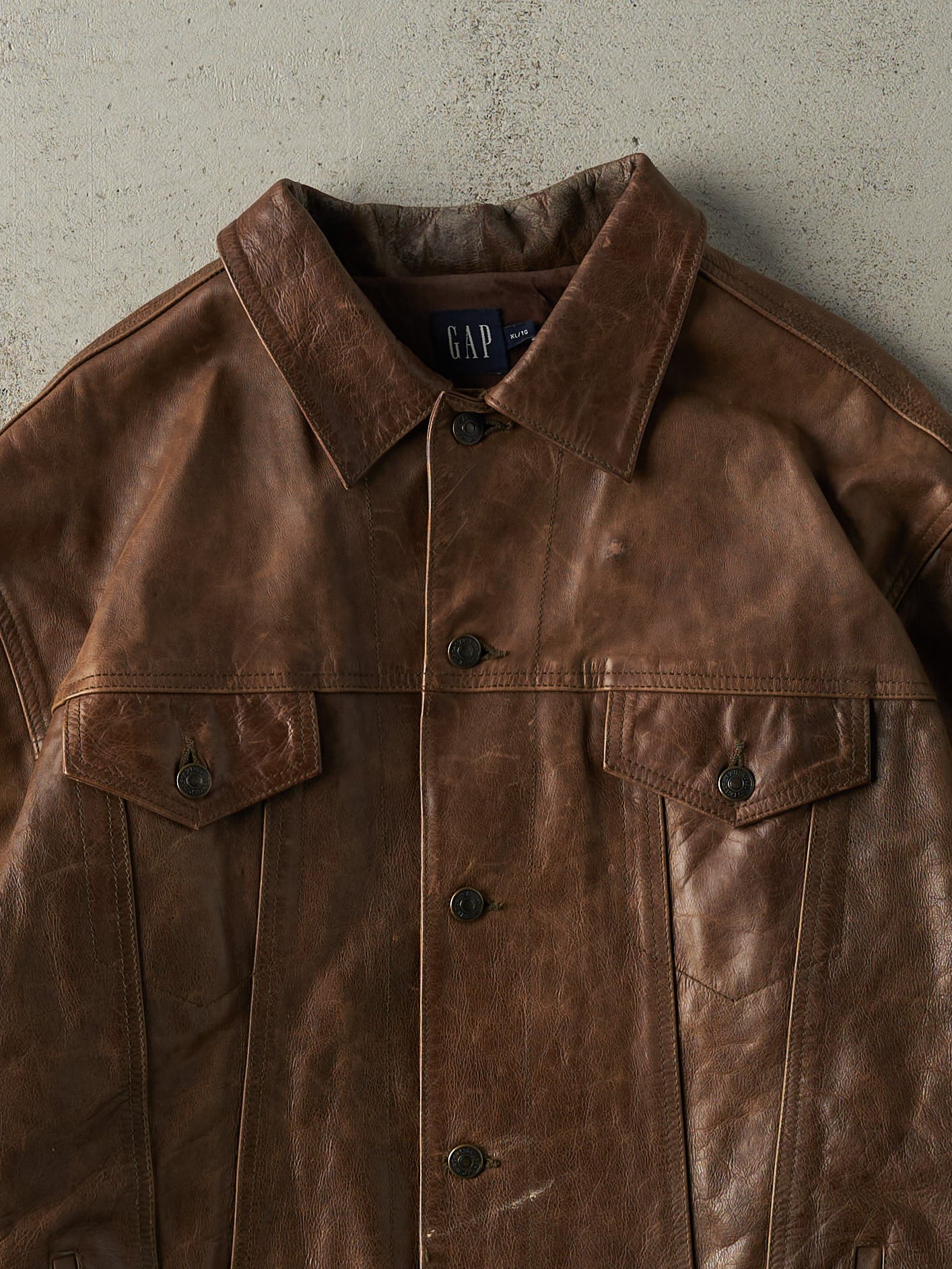 Vintage 90s Brown Gap Leather Jacket (M) - Image 5