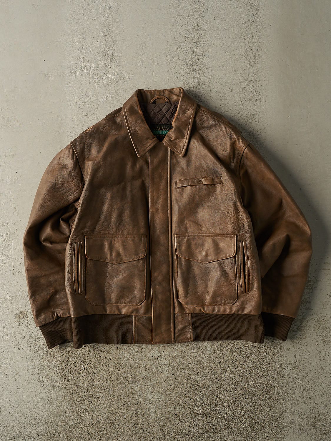 Vintage 90s Brown Leather Aviator Jacket (XL)