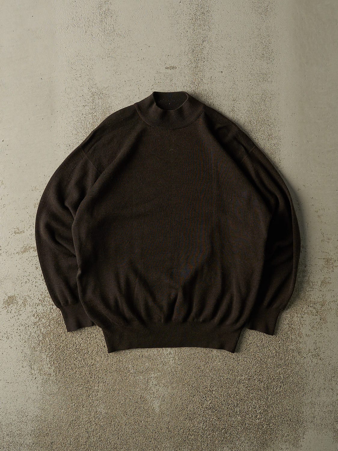 Vintage 80s Brown Mock Neck Lightweight Wool Knit (M)