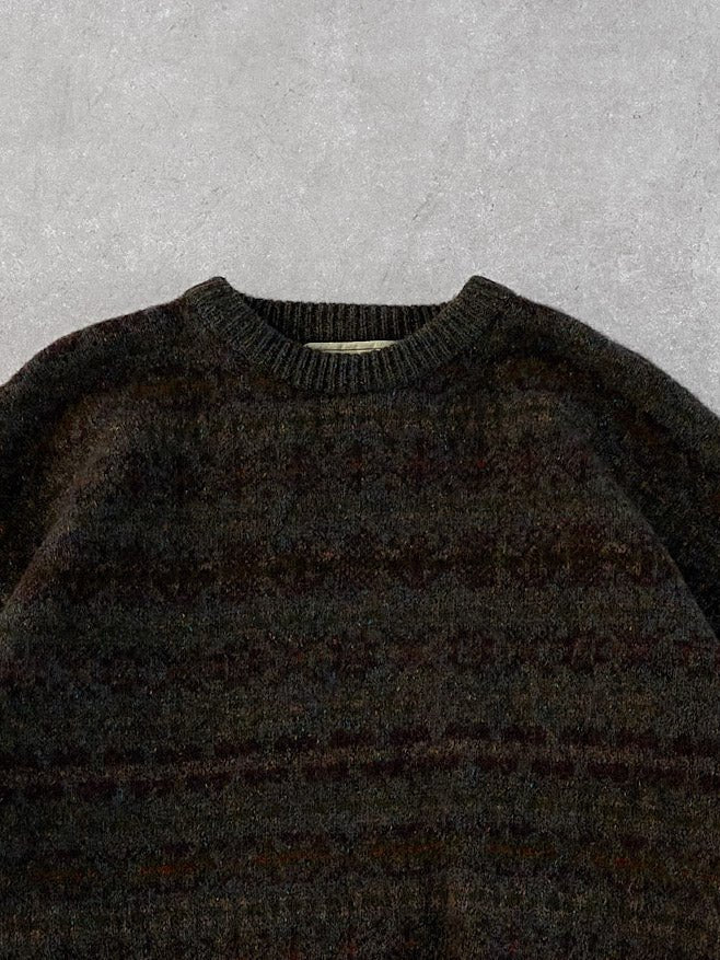 Vintage 90s Brown Mulitple Colour Nor Easterly Wool Sweater (M) - Image 2