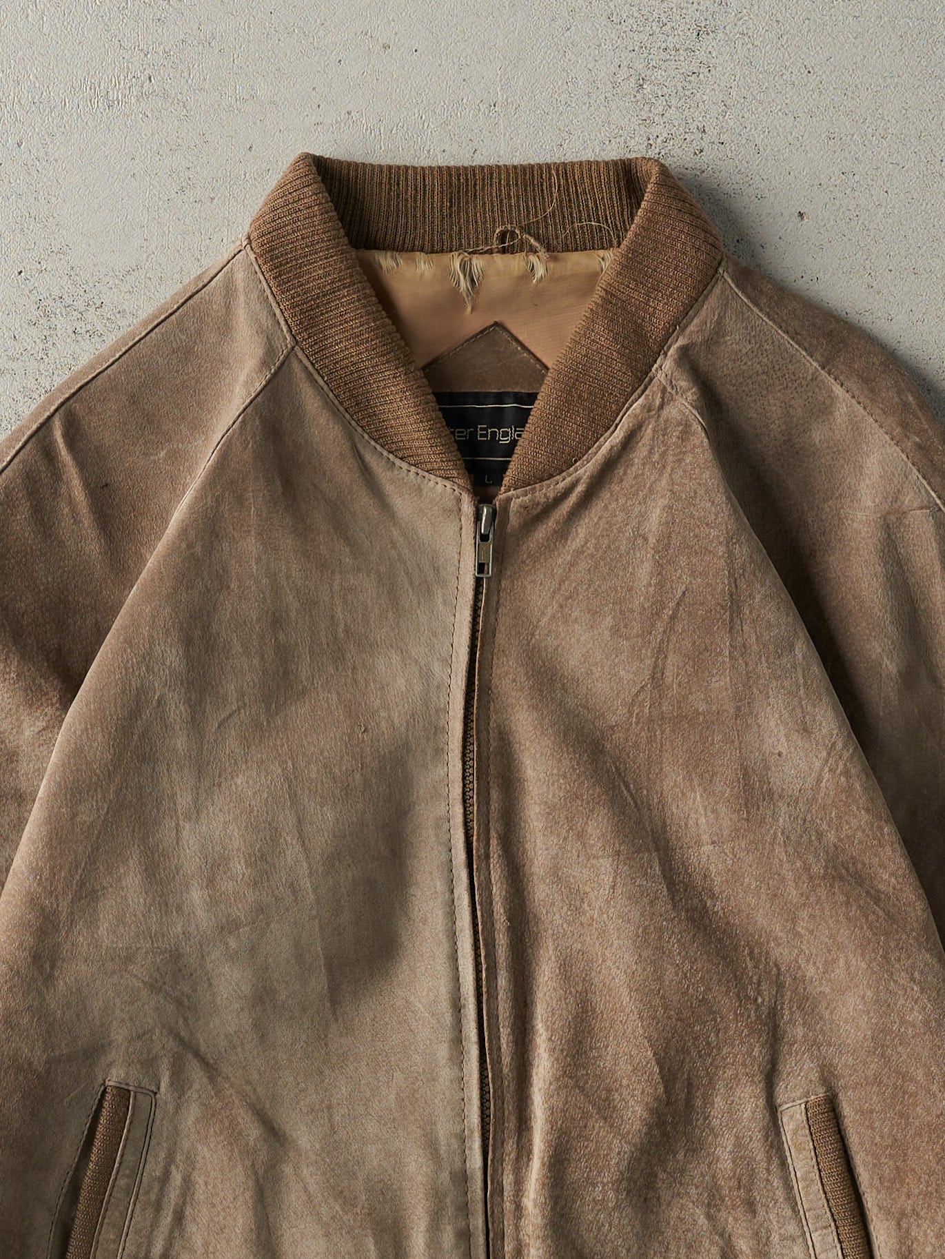 Vintage 90s Brown Peter England Suede Bomber Jacket (M) - Image 4