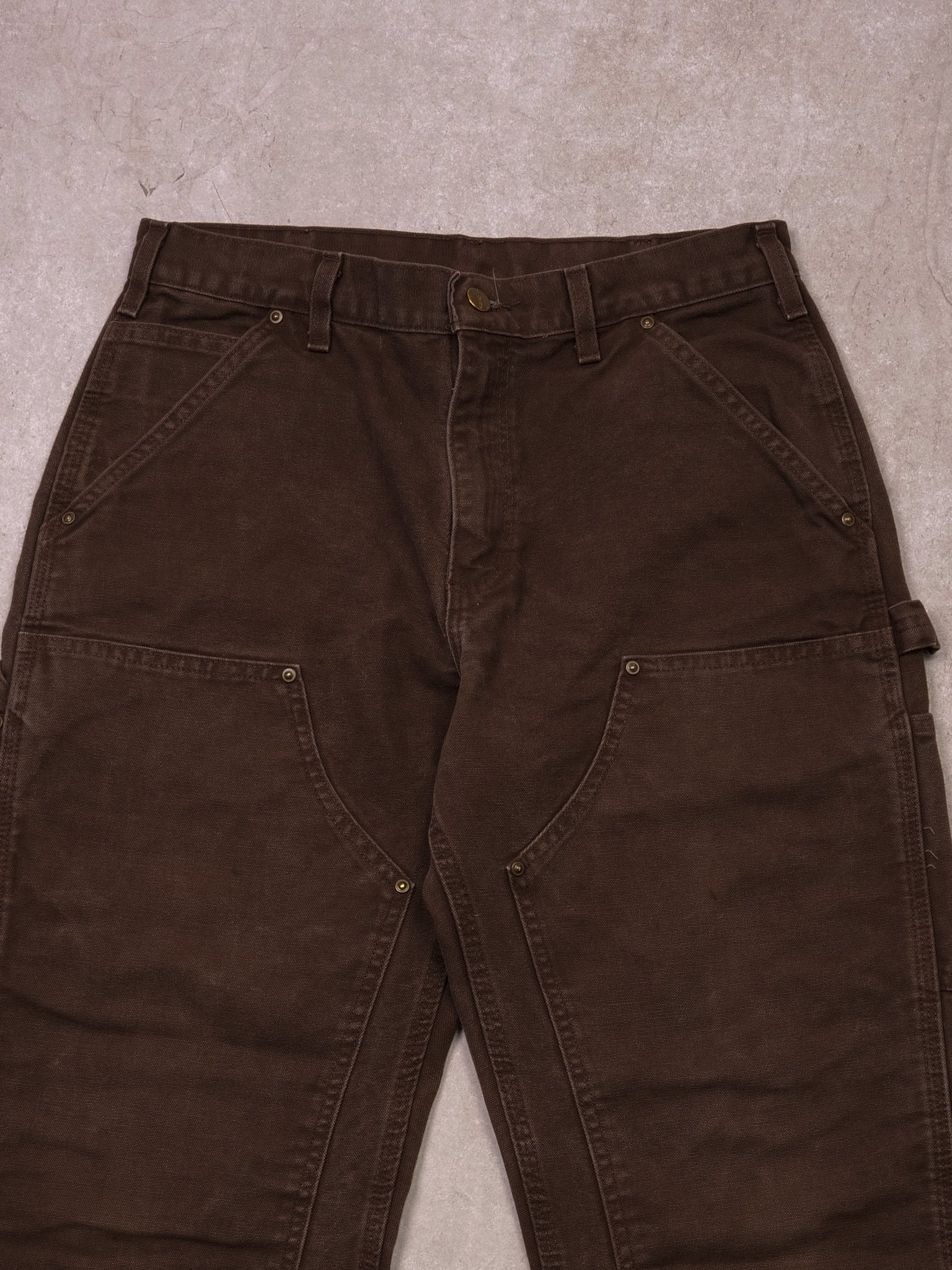 Vintage 90s Brown Rare Carhartt Original Dungeree Double Knee Carpenter Pants (32x29) - Image 3