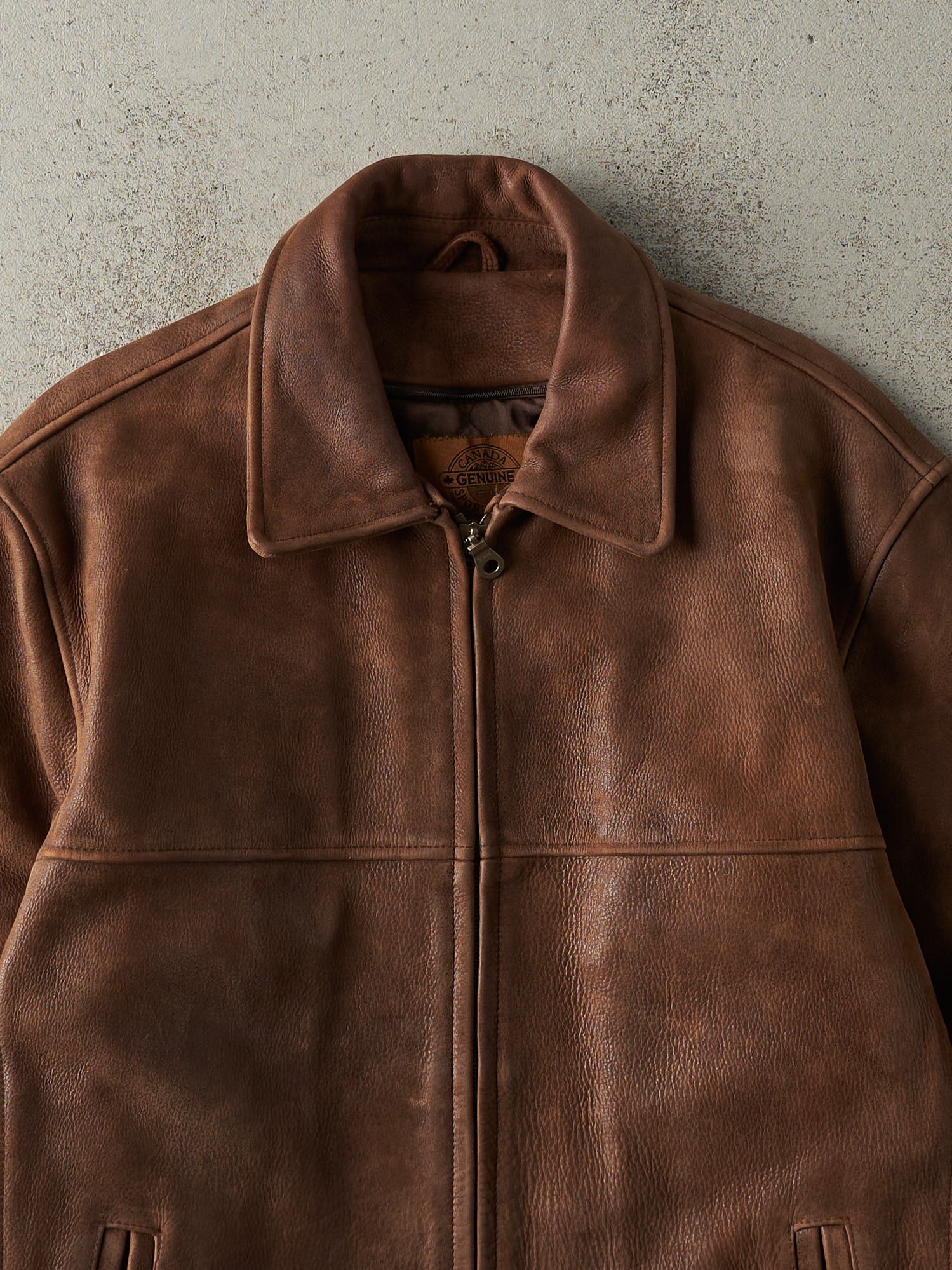 Vintage 90s Brown Embroidered Leather Jacket (M) - Image 4