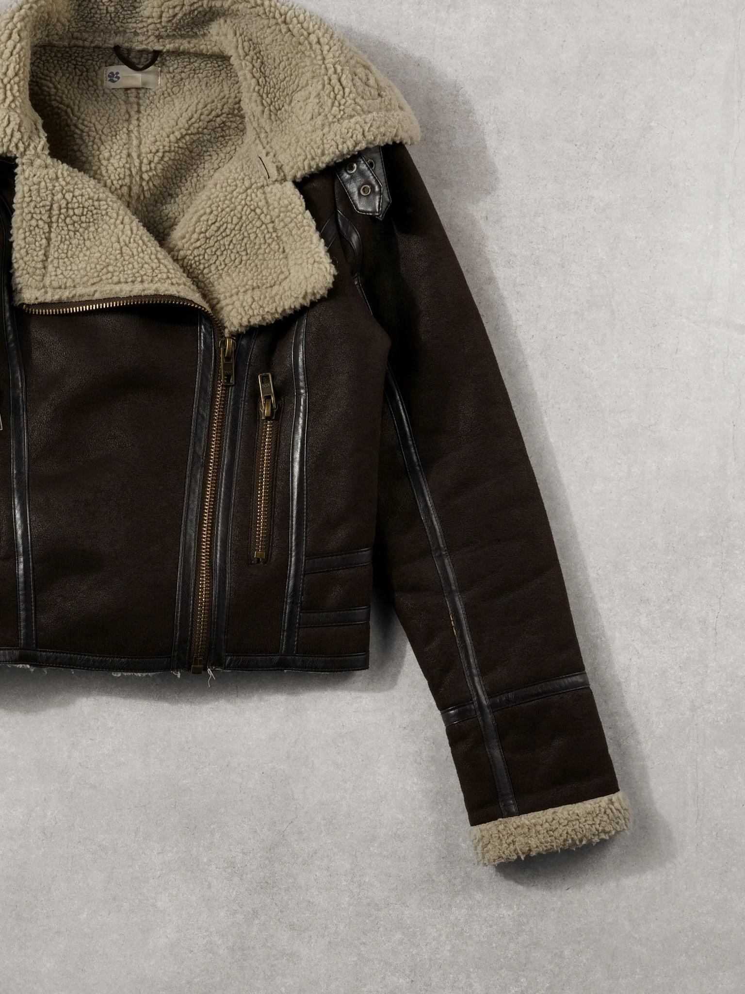 Vintage 90s Brown Suede Sherpa Lined Flight Jacket (XS) - Image 5