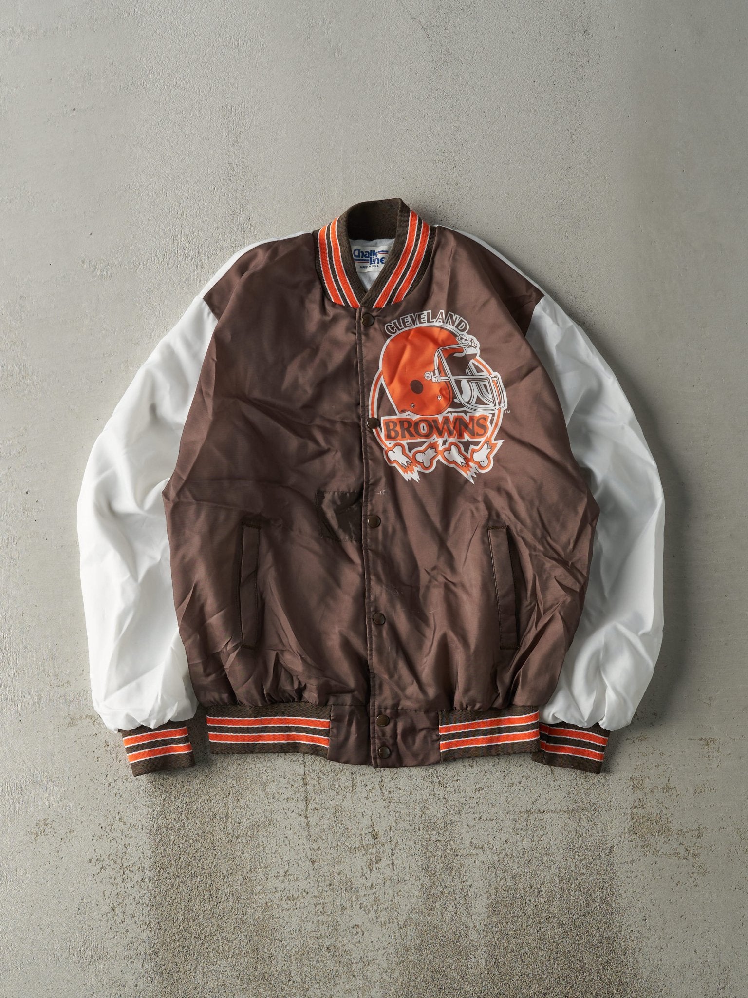 Vintage 90s Brown & White Cleveland Browns x Chalk Line Nylon Bomber Jacket (L)