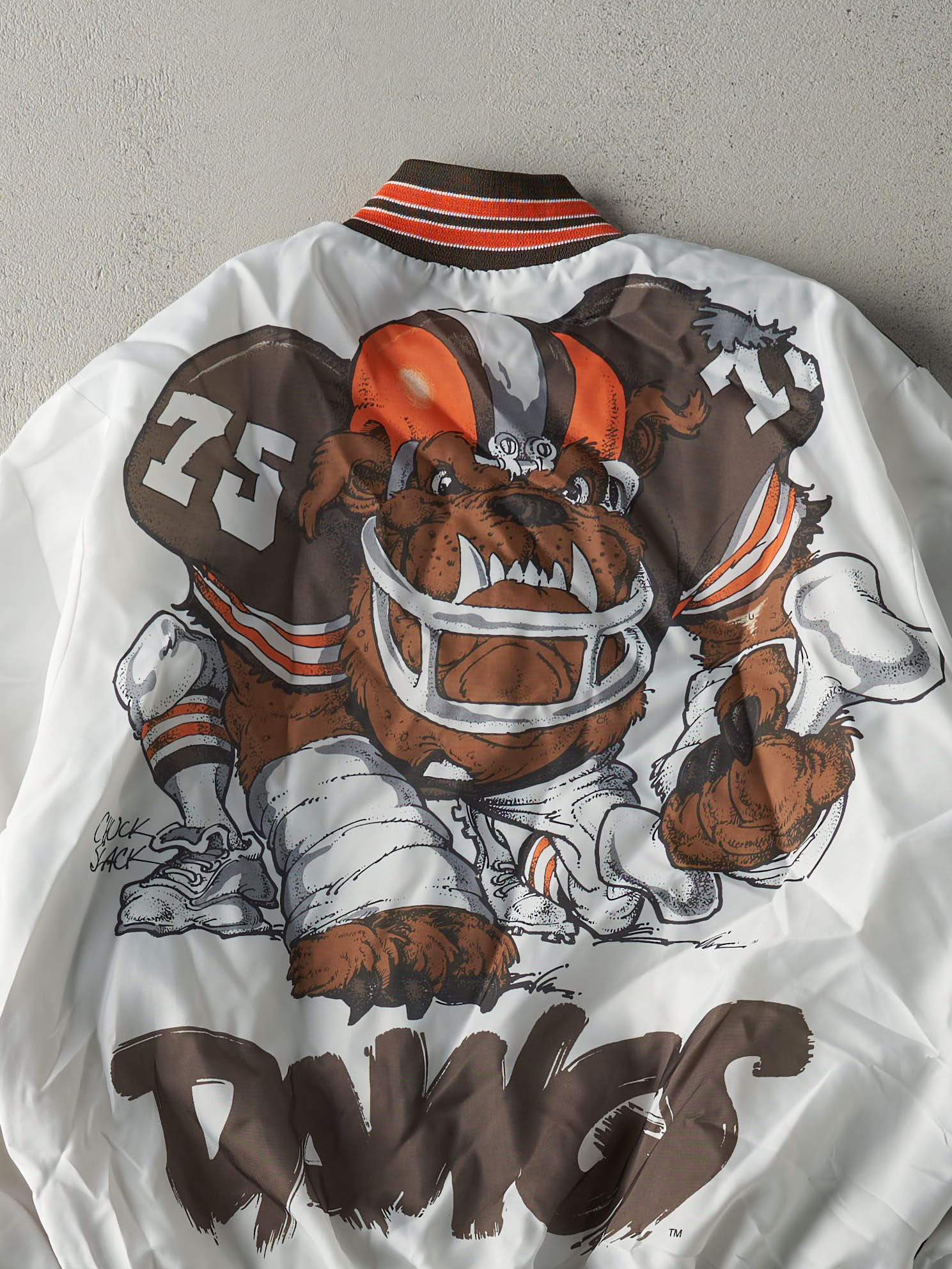 Vintage 90s Brown & White Cleveland Browns x Chalk Line Nylon Bomber Jacket (L) - Image 4