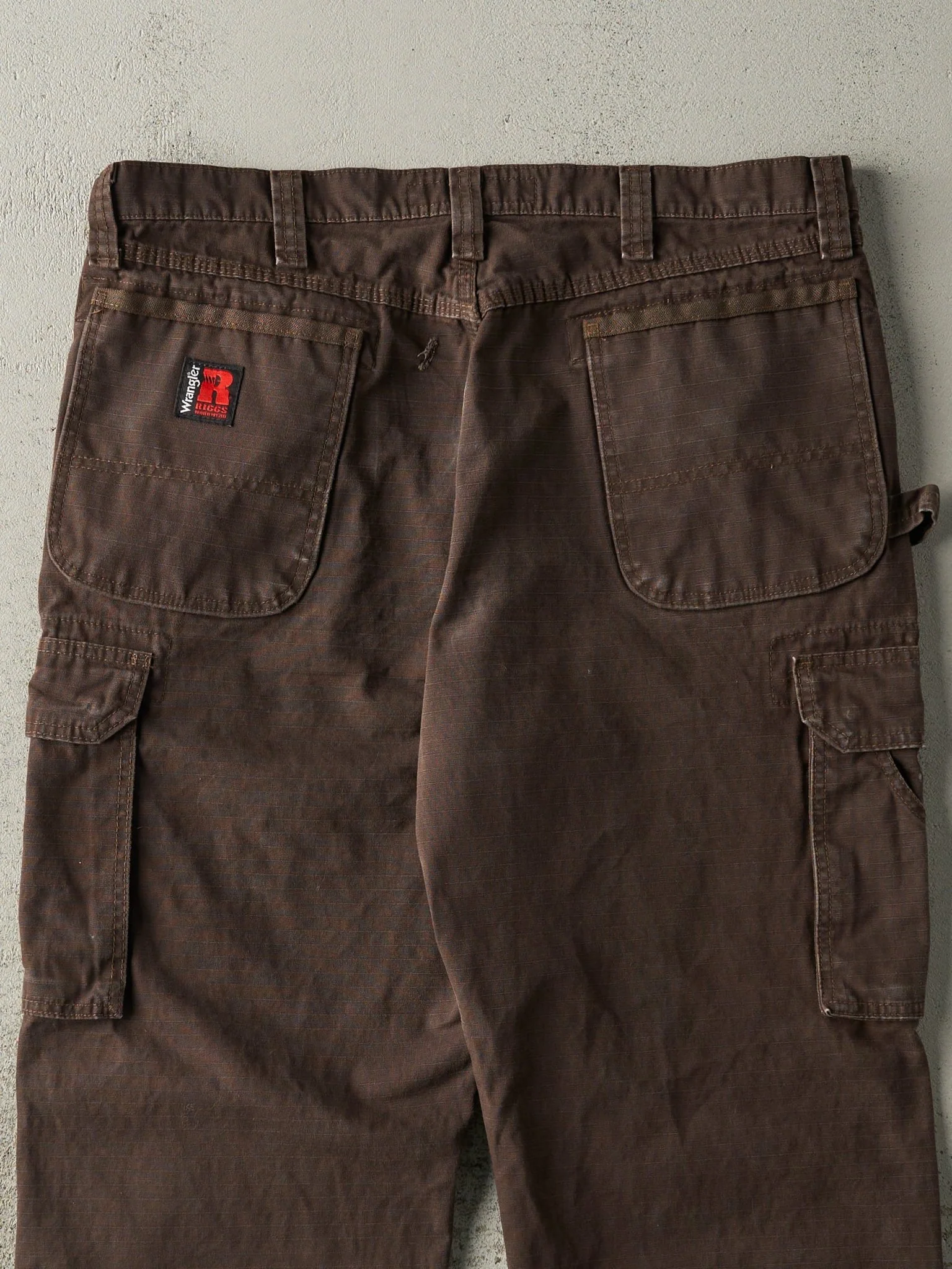 Vintage 90s Brown Wrangler Riggs Double Knee Carpenter Ripstop Pants (36x31) - Image 5