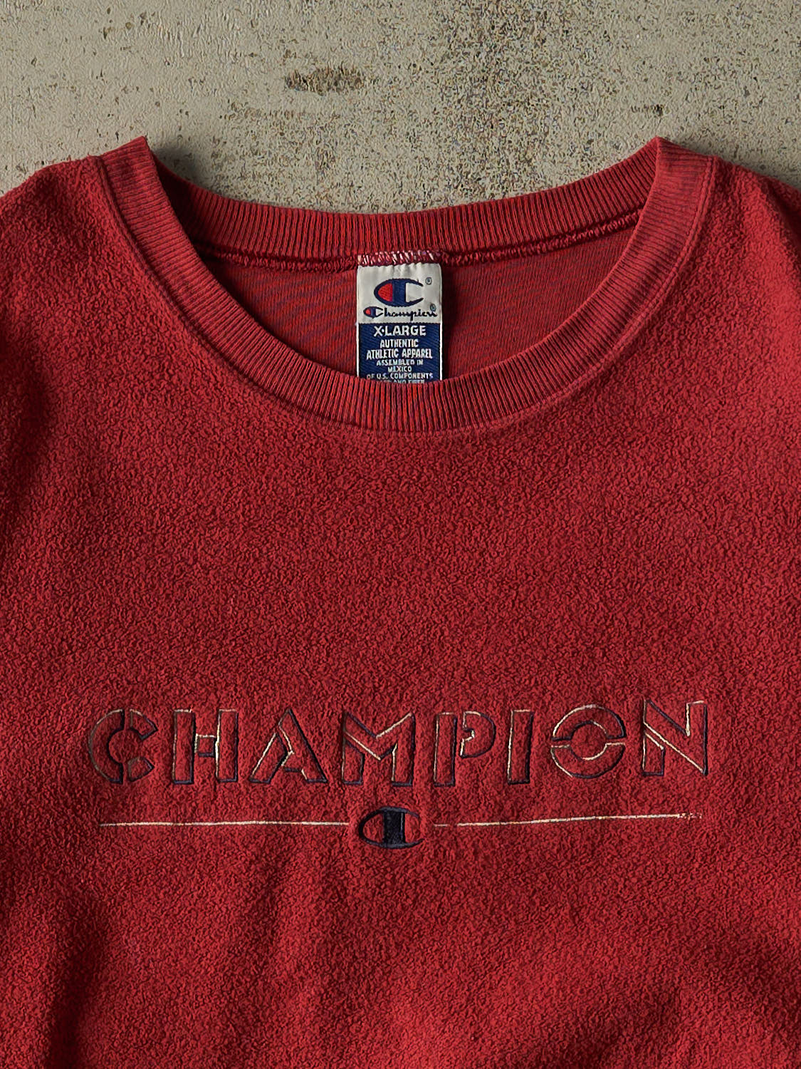Vintage 90s Burgundy Champion Inside Out Embroidered Crewneck (L/XL) - Image 2