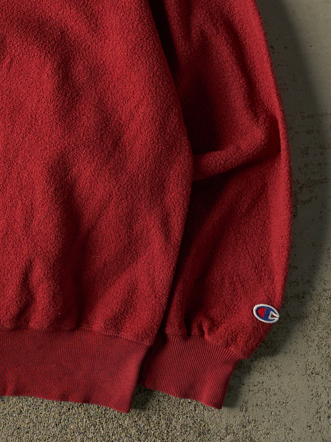 Vintage 90s Burgundy Champion Inside Out Embroidered Crewneck (L/XL) - Image 4