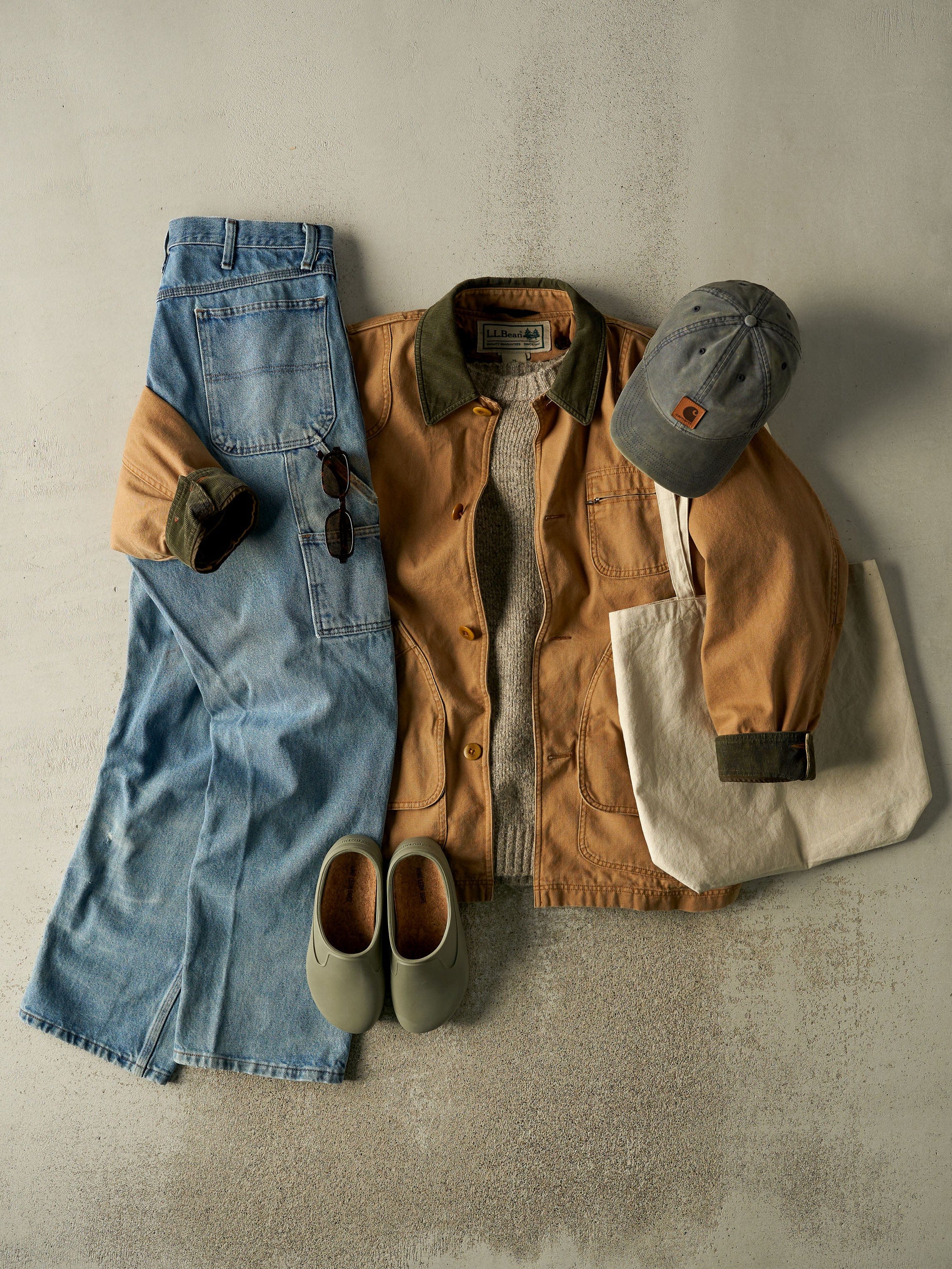 Vintage 90s Camel LL Bean Flannel Lined Chore Jacket (M/L) - Image 2