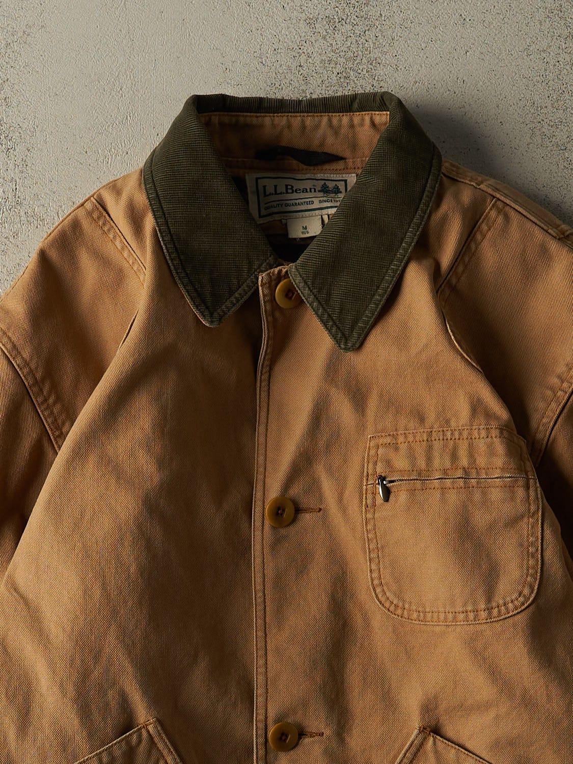 Vintage 90s Camel LL Bean Flannel Lined Chore Jacket (M/L) - Image 4