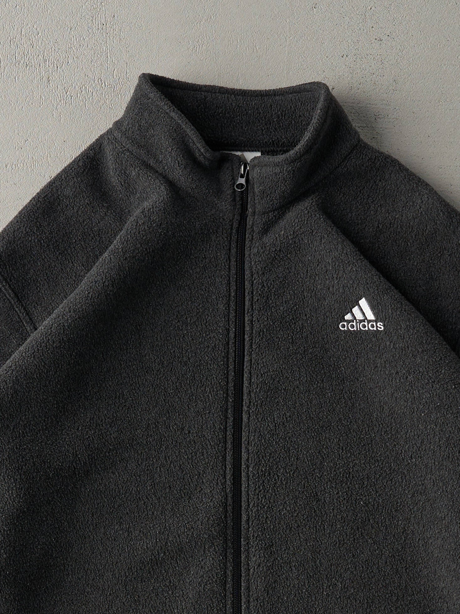 Vintage 90s Charcoal Grey Adidas Fleece Zip Up Sweater (L) - Image 3