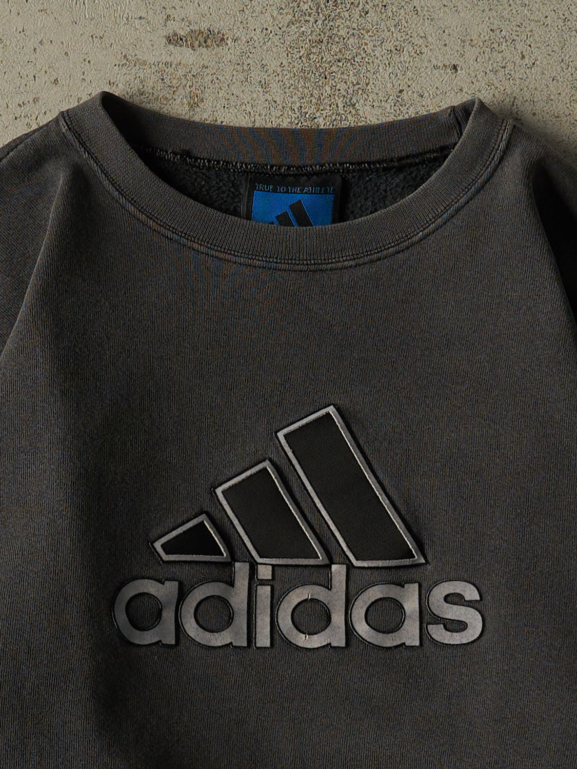 Vintage 90s Charcoal Grey Adidas Logo Crewneck (XS/S) - Image 2