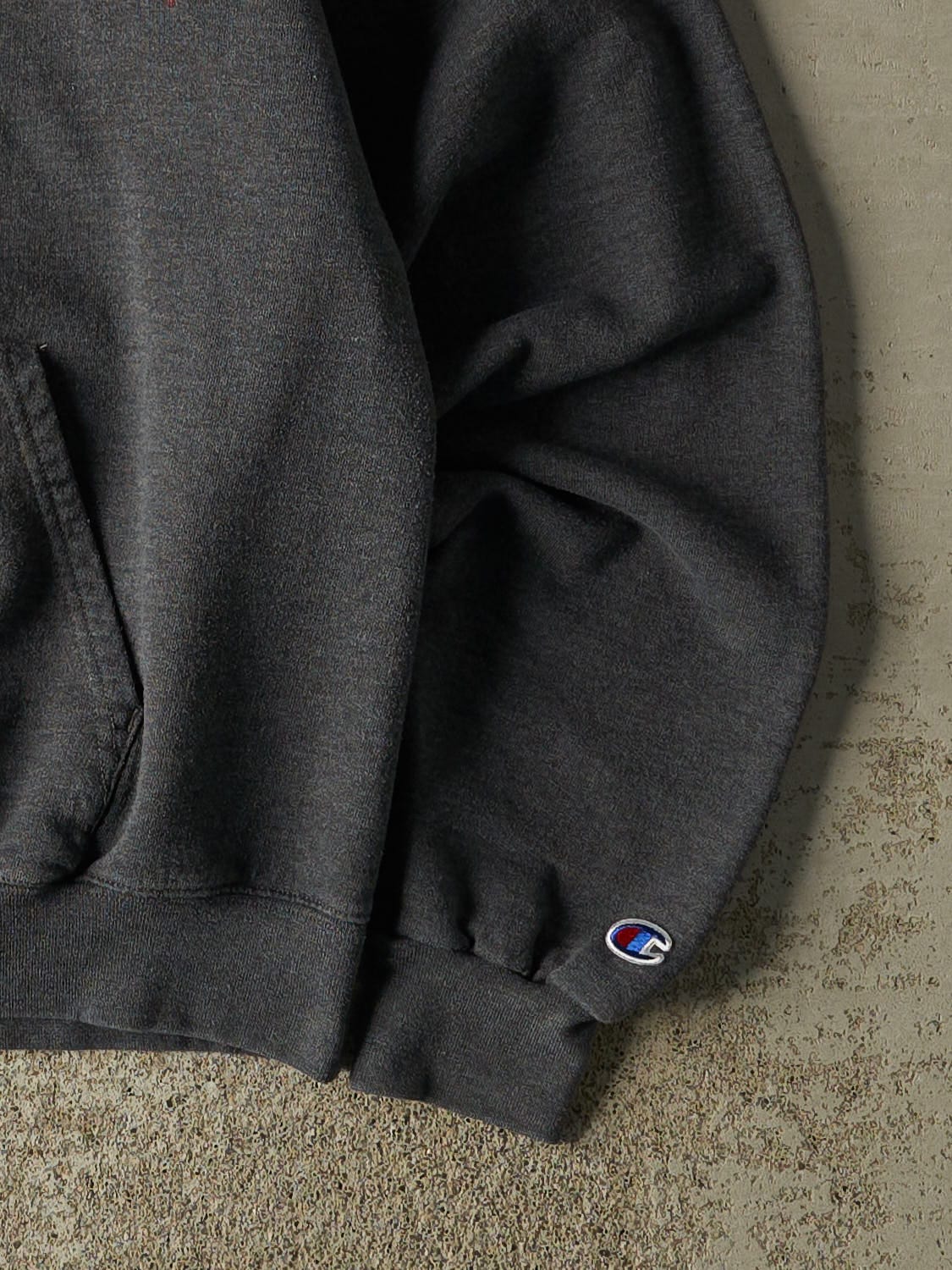 Vintage 90s Charcoal Grey Champion Harvard Embroidered Hoodie (S/M) - Image 4
