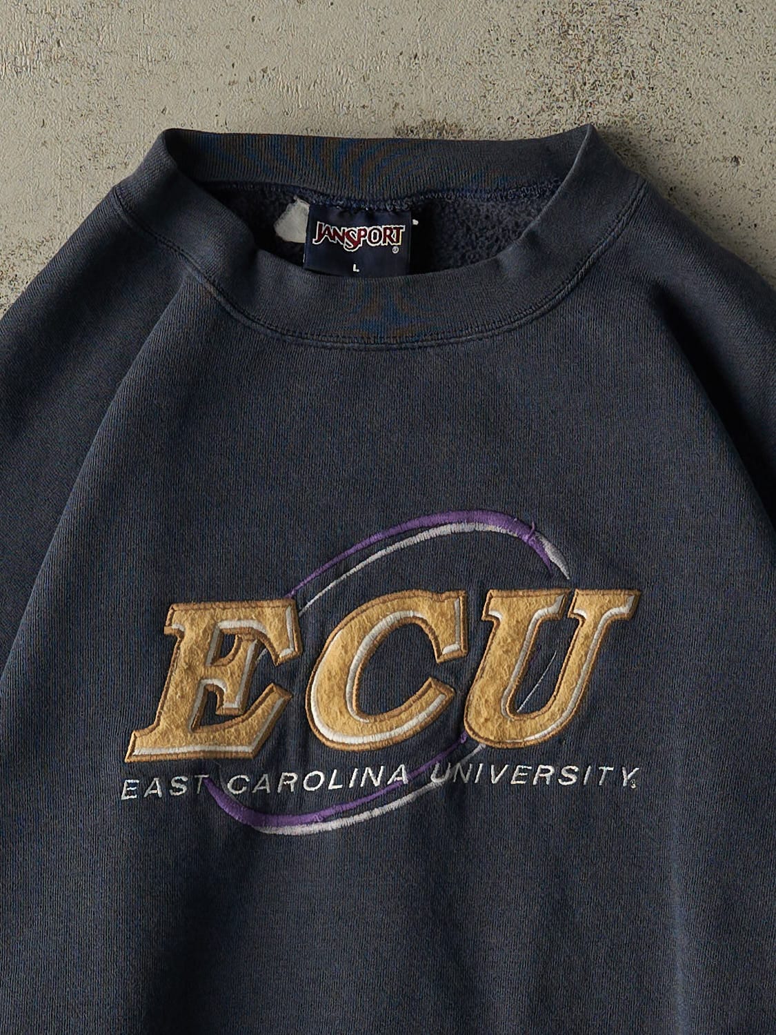 Vintage 90s Charcoal Grey East Carolina University Embroidered Crewneck (L/XL) - Image 2