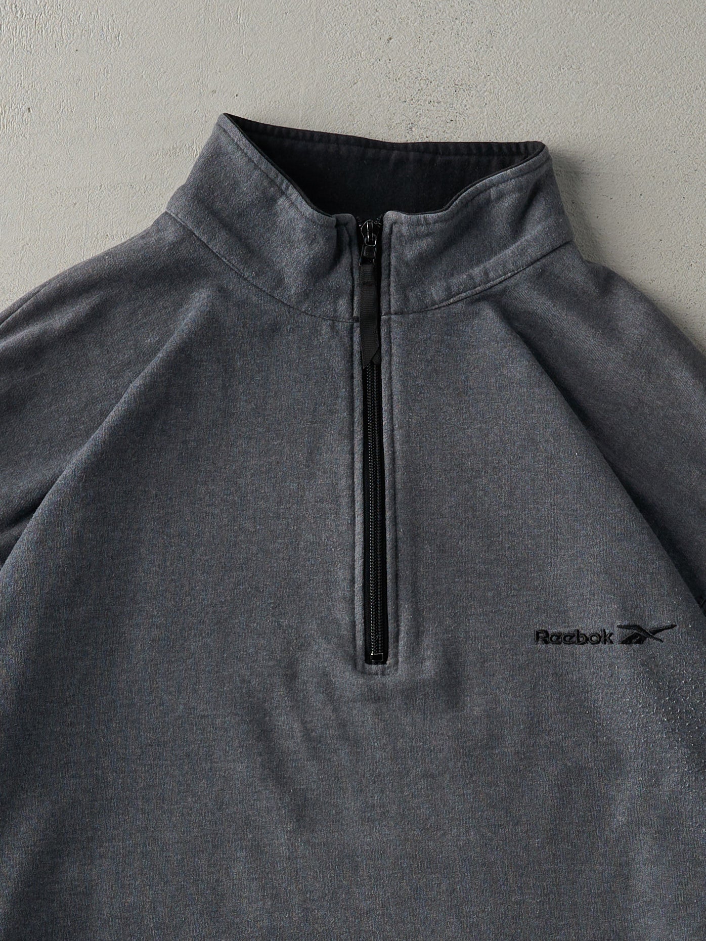 Vintage 90s Charcoal Grey Reebok Quarter Zip Crewneck (L) - Image 2