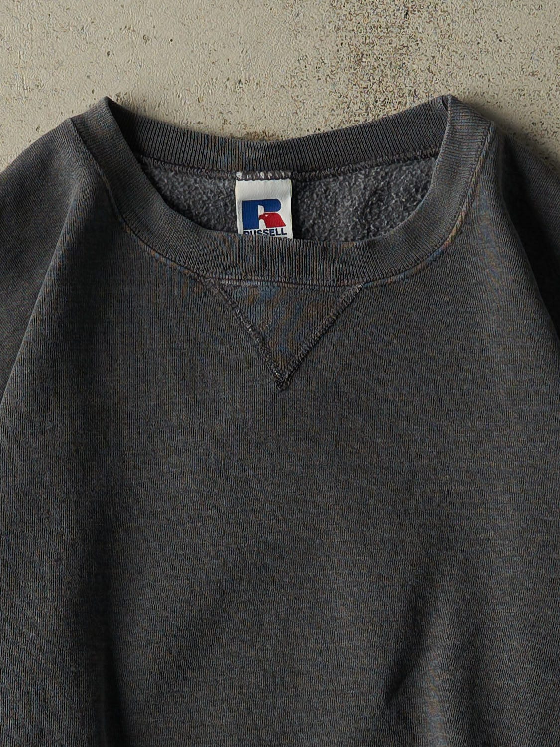 Vintage 90s Charcoal Grey Russell Athletic Blank Crewneck (M/L) - Image 2