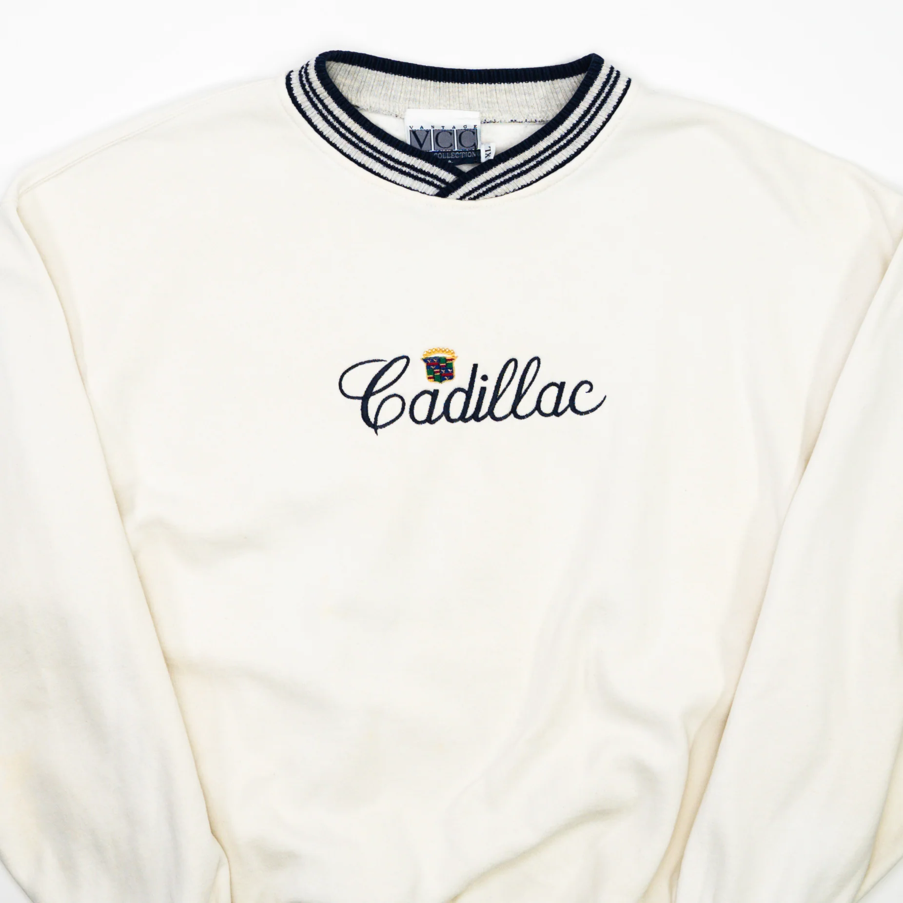 Vintage 90s Cream + Blue Cadillac Crewneck (L) - Image 2