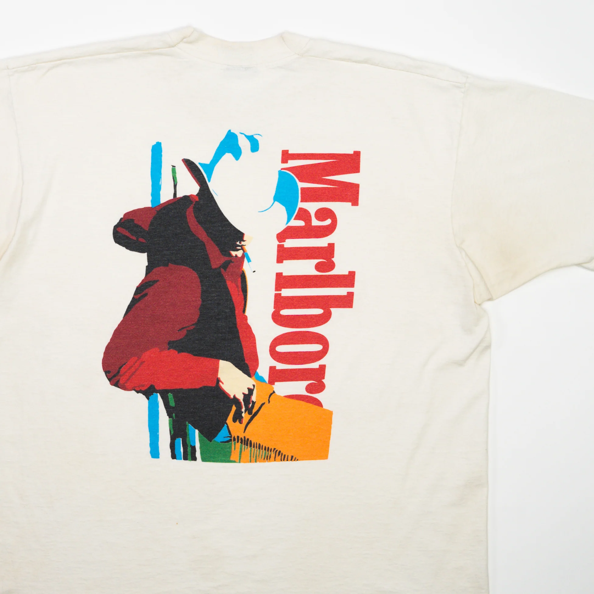 Vintage 90s Cream Marlboro Cowboy Smoking Tee - Image 2