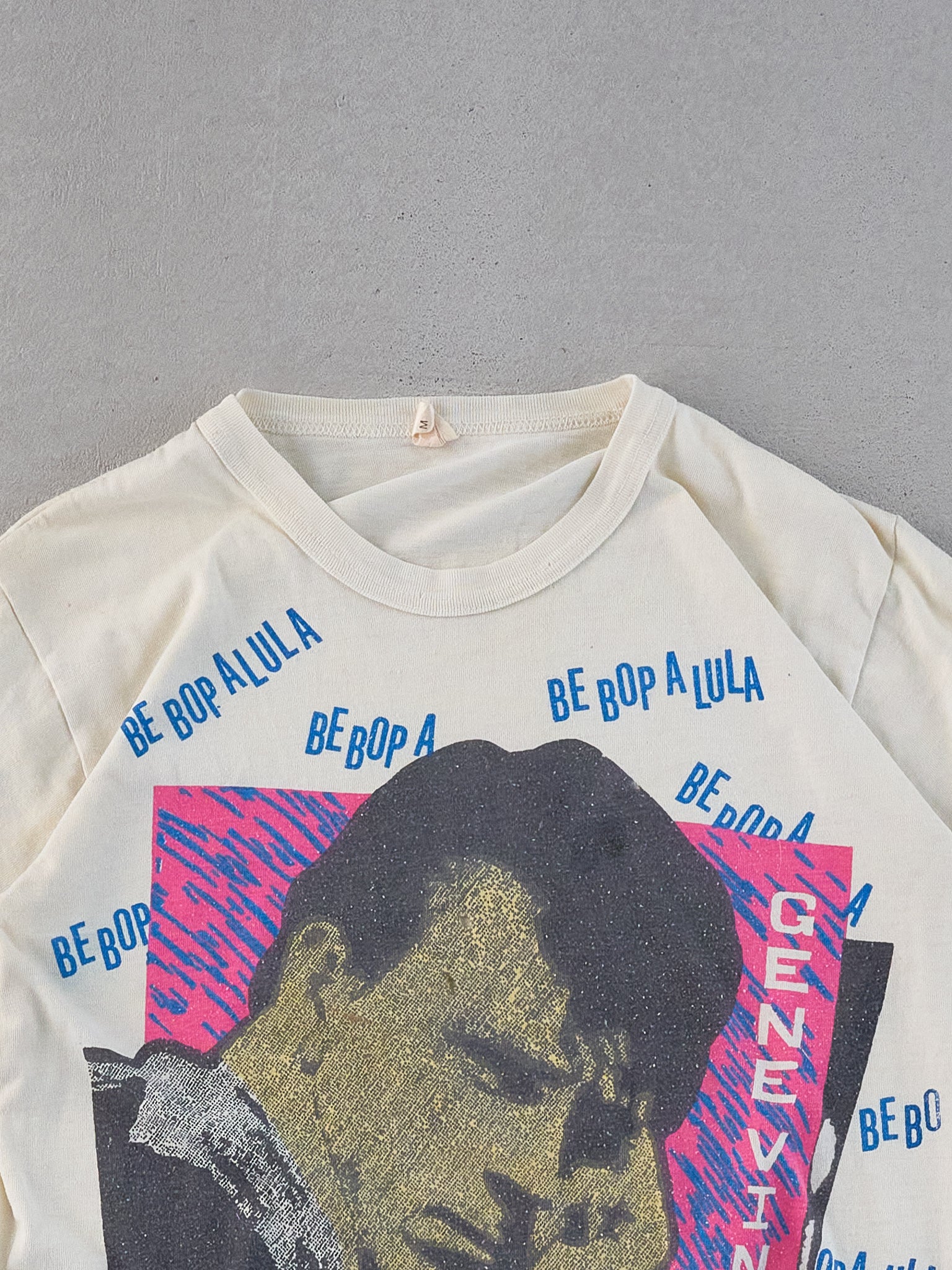Vintage 80s Cream Single Stitched Gene Vincent Graphic Tee (XS) - Image 2