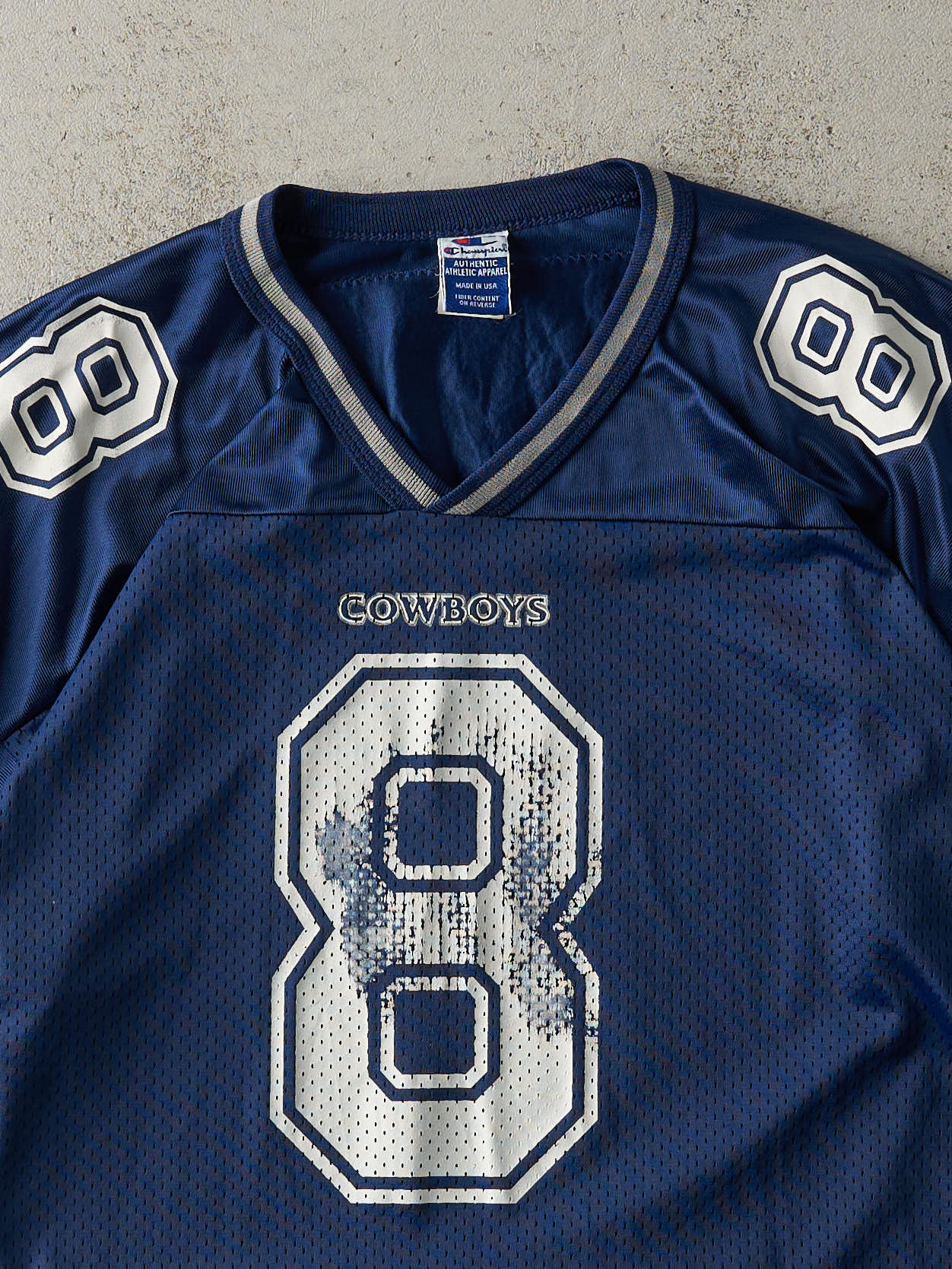 Vintage 90s Navy Dallas Cowboys #8 Troy Aikman Cropped Jersey (M) - Image 4