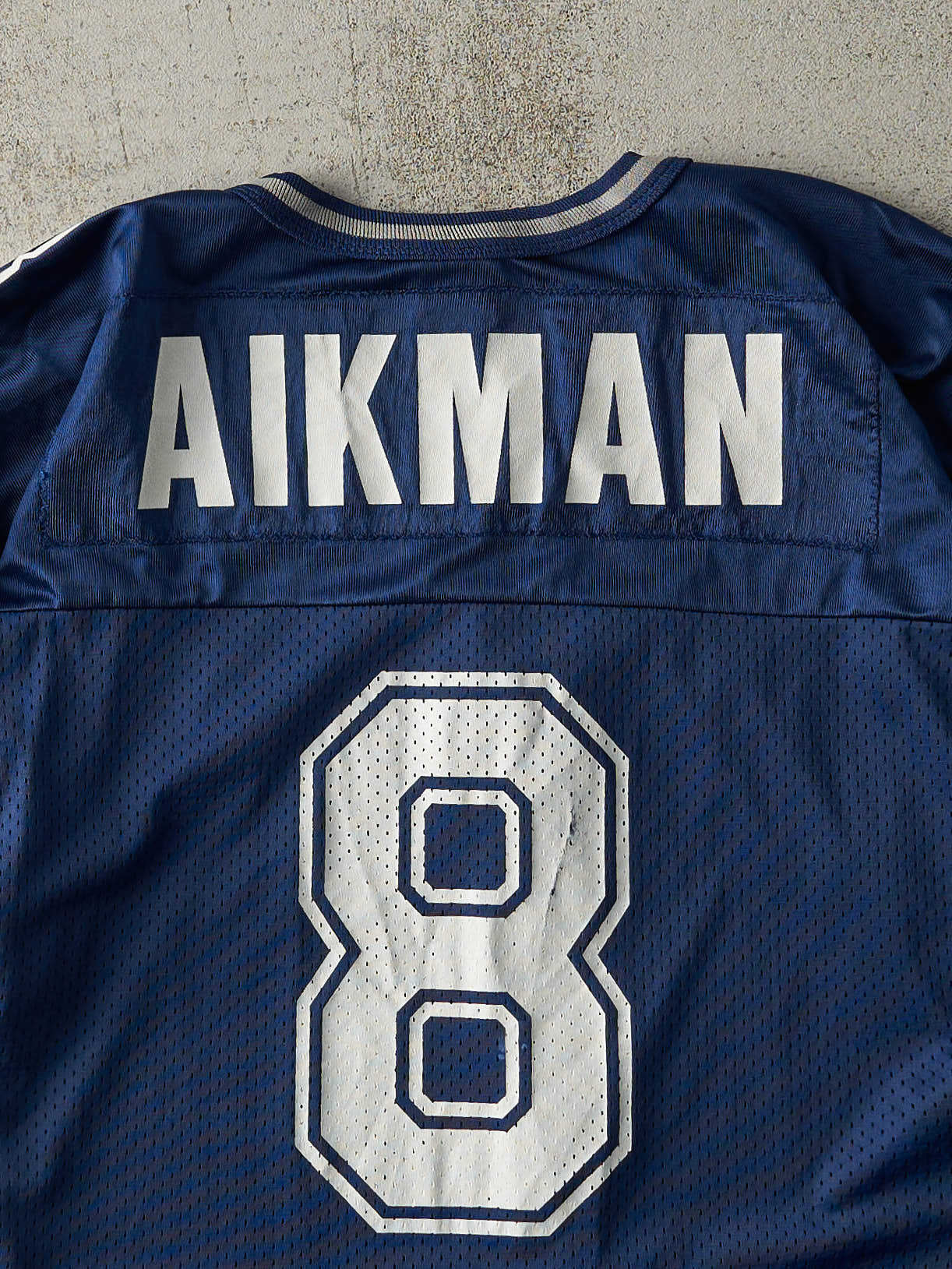 Vintage 90s Navy Dallas Cowboys #8 Troy Aikman Cropped Jersey (M) - Image 5
