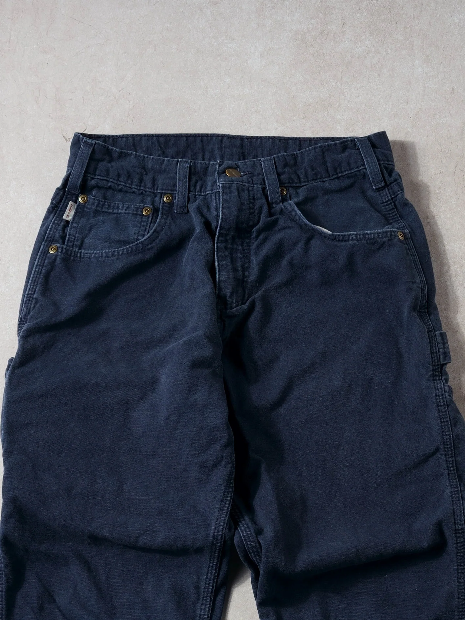 Vintage 90s Dark Blue Carhartt Loose Original Fit Carpenter Pants (30x28) - Image 3