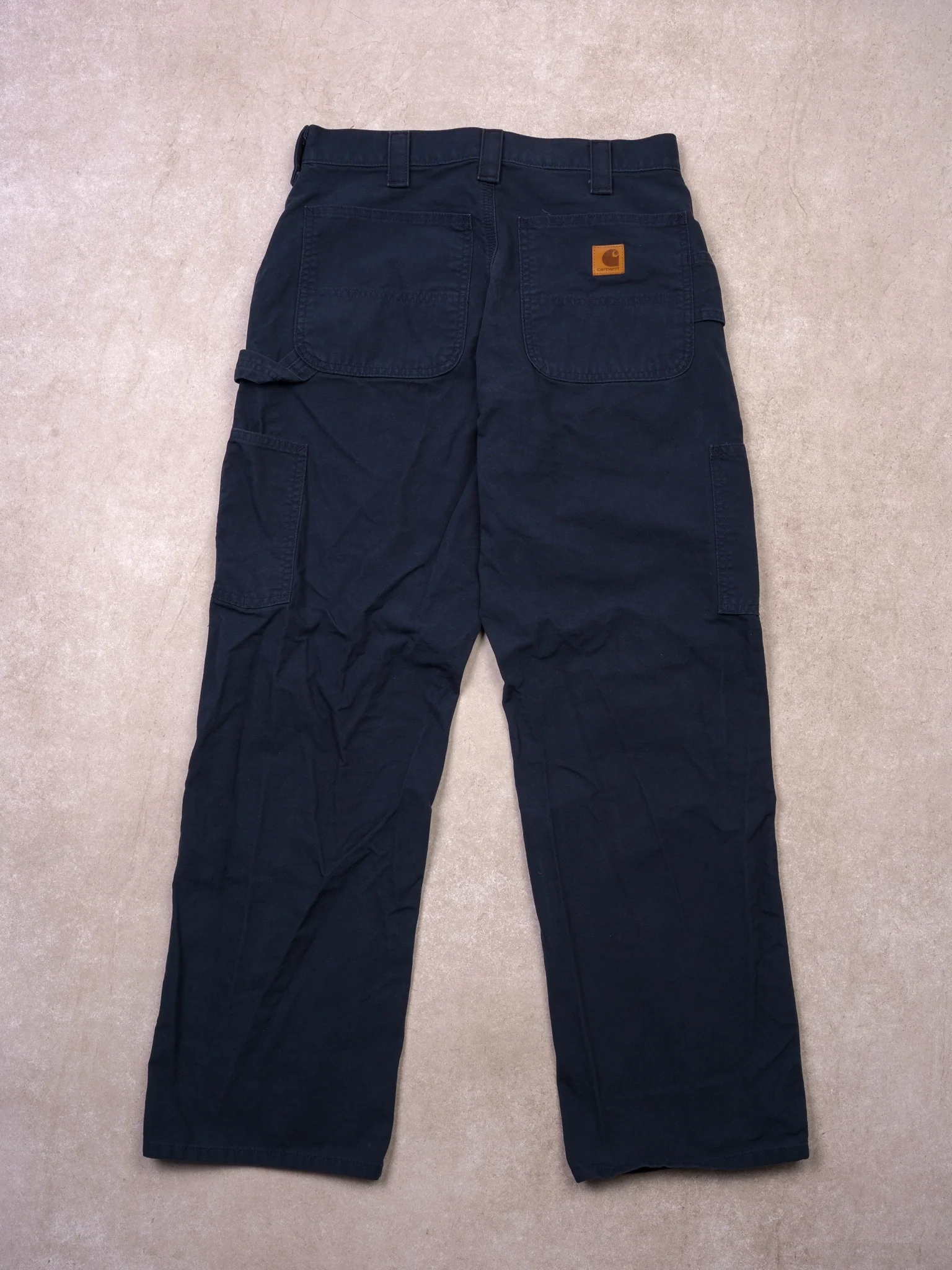 Vintage 90s Dark Blue Carhartt Loose Original Fit Carpenter Pants (30x30) - Image 2