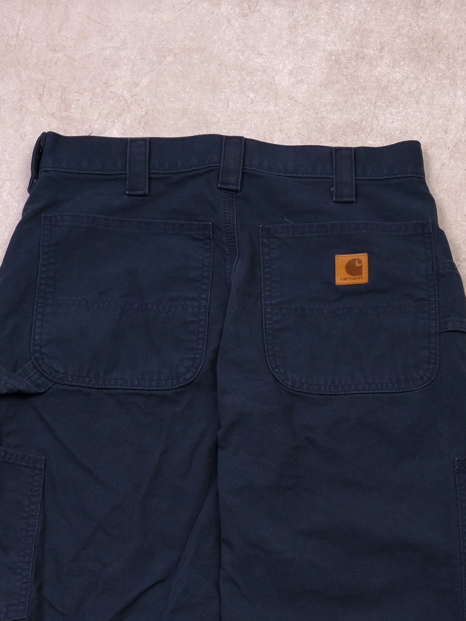 Vintage 90s Dark Blue Carhartt Loose Original Fit Carpenter Pants (30x30) - Image 4