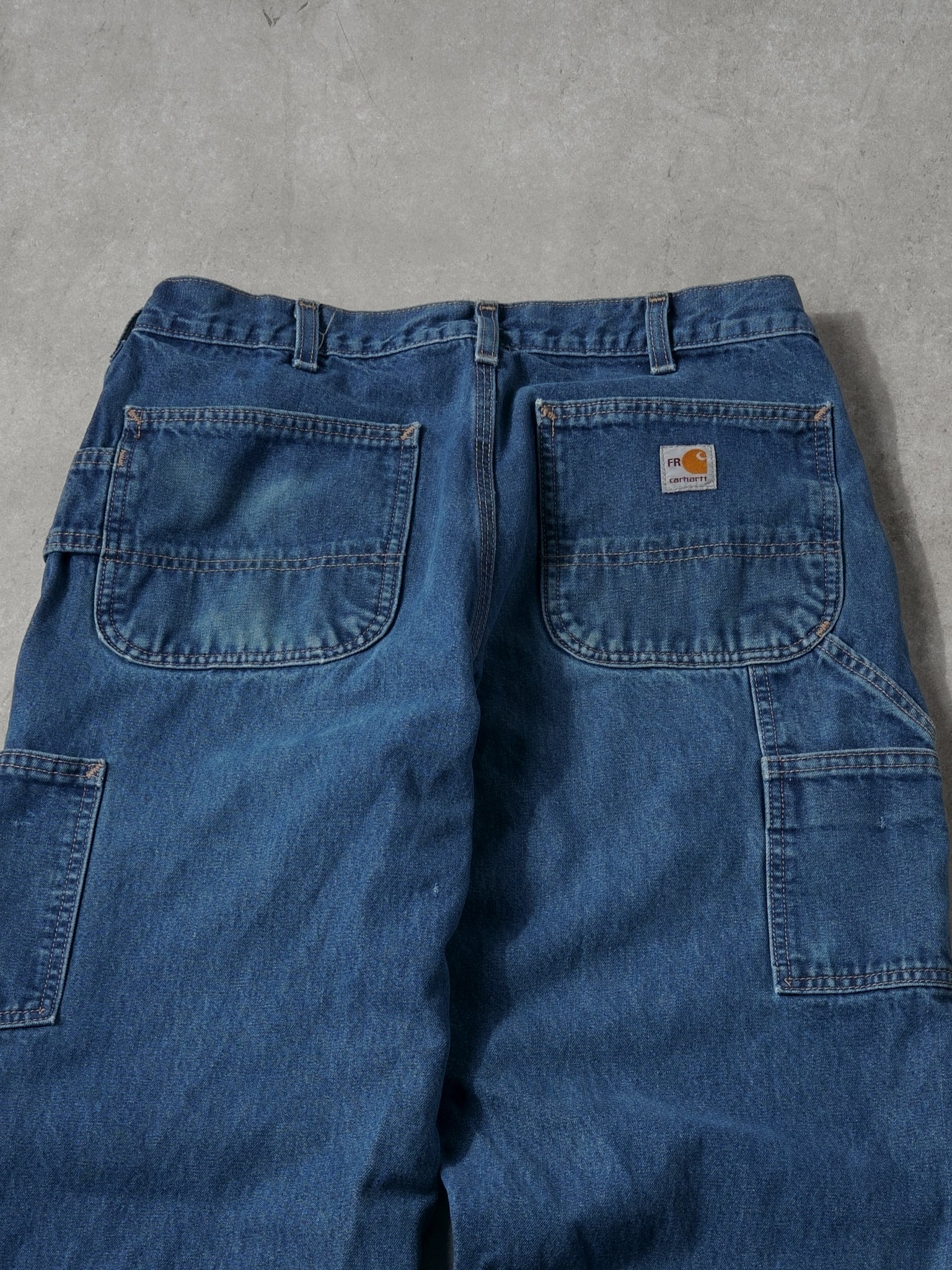 Vintage 90s Dark Blue Carhartt Original Fit Denim Carpenter Pants (34x30) - Image 4