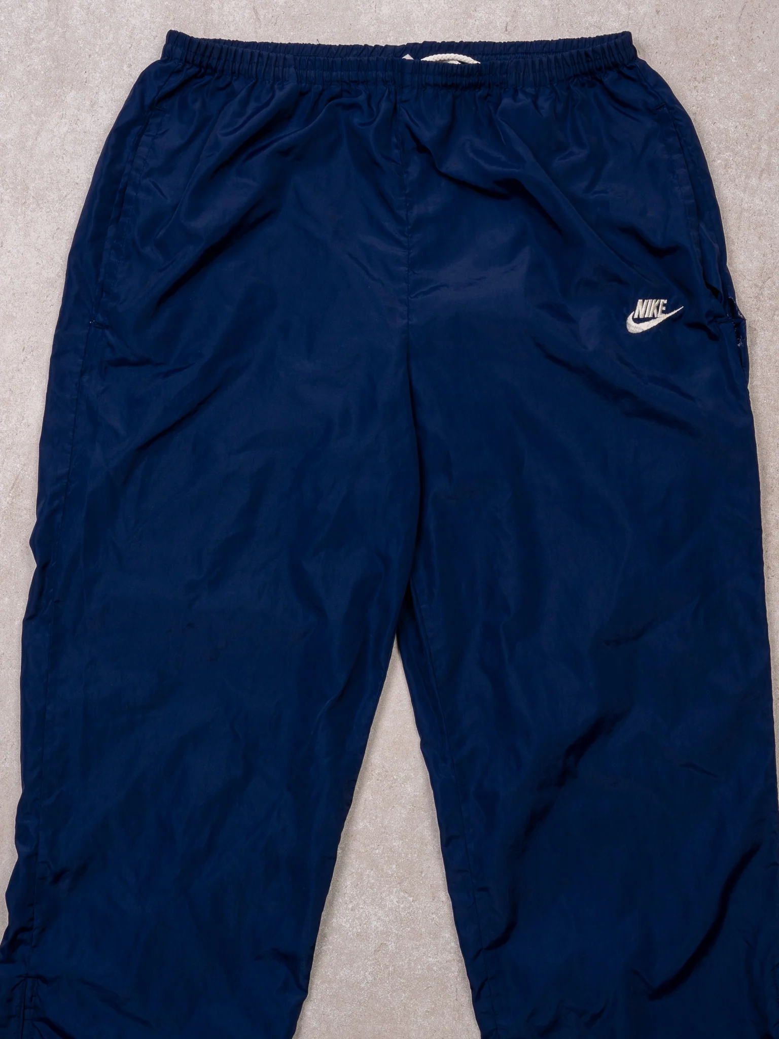 Vintage 90s Dark Blue + White Nike Windbreaker Pants (M) - Image 2