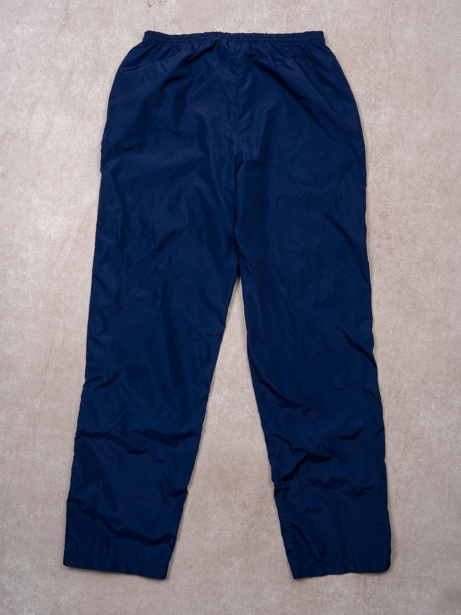 Vintage 90s Dark Blue + White Nike Windbreaker Pants (M) - Image 3