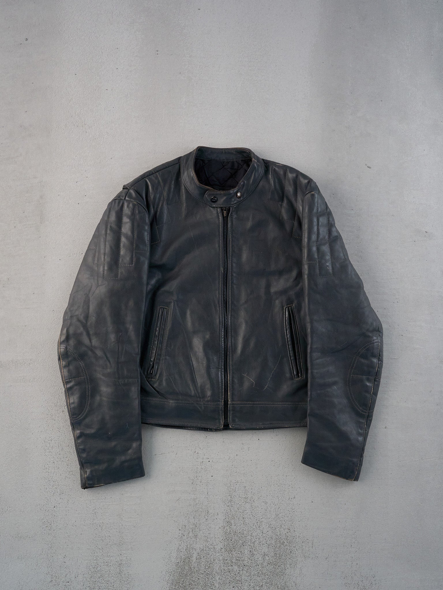 Vintage 80s Dark Grey Bristol Motorcycle Biker Leather-Jacket (M)
