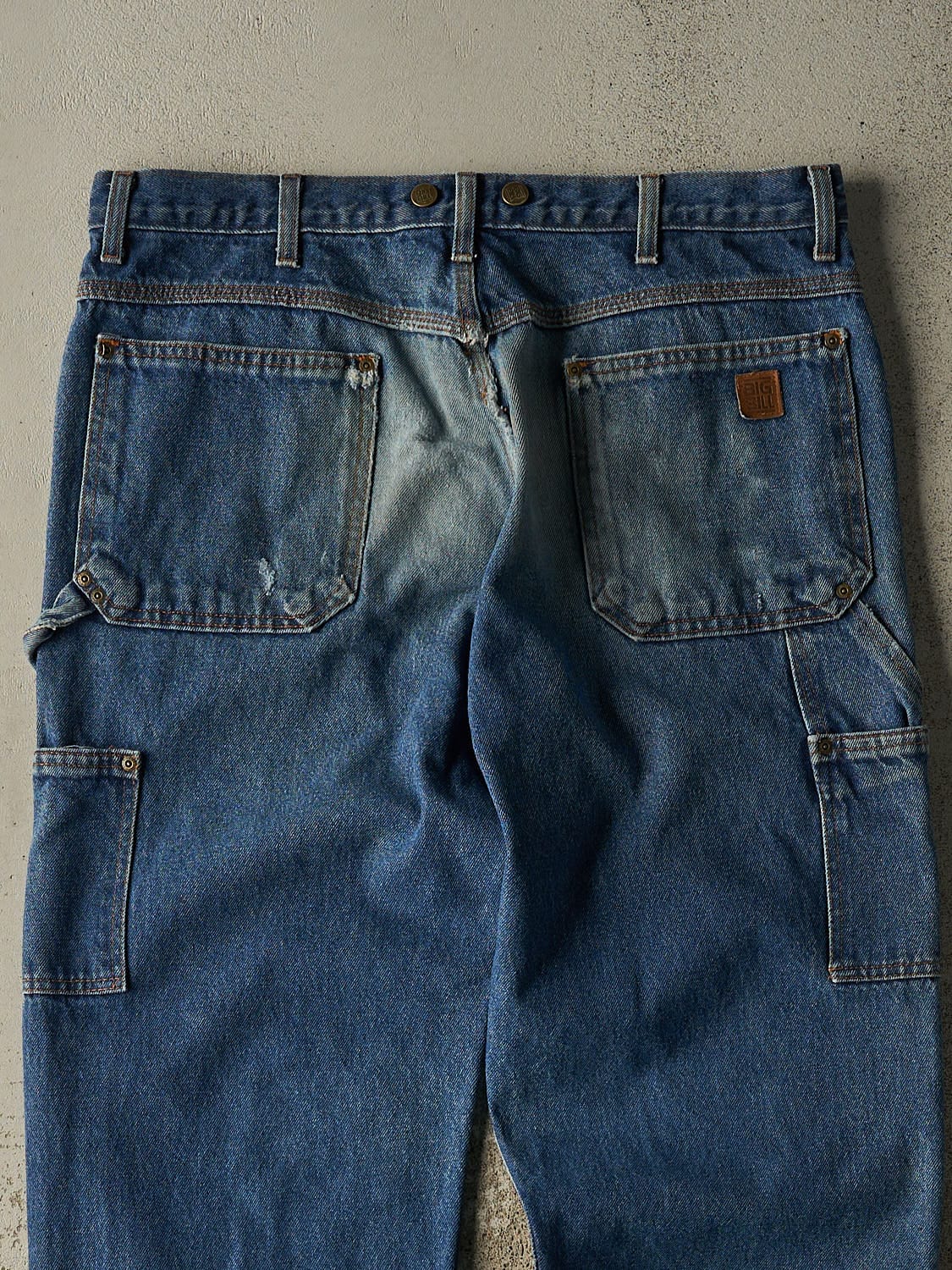 Vintage 90s Dark Wash Big Bill Denim Double Knee Carpenter Pants (37x33) - Image 5