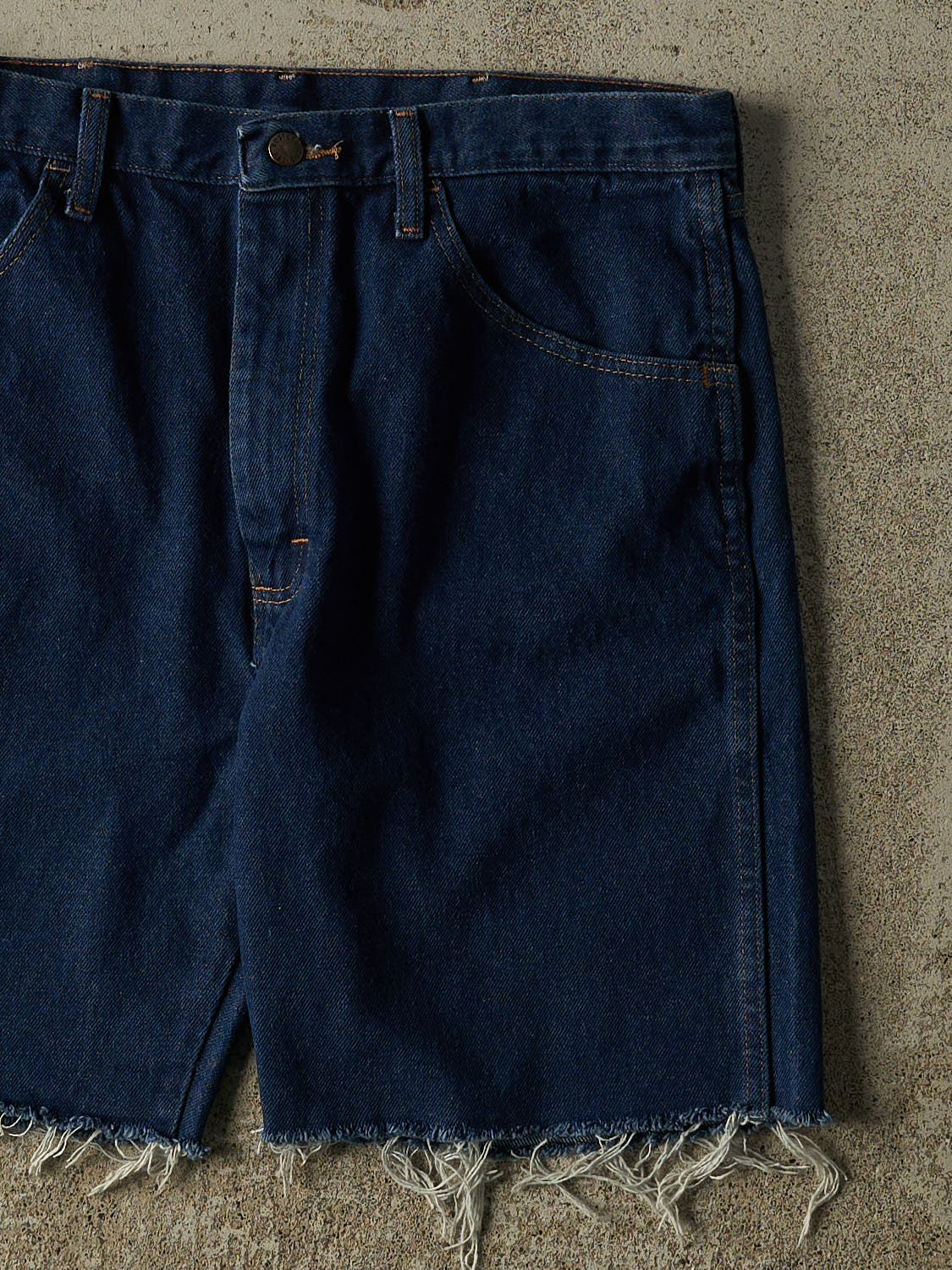 Vintage 90s Dark Wash Rustler Cut Off Jean Shorts (34x8.5) - Image 4