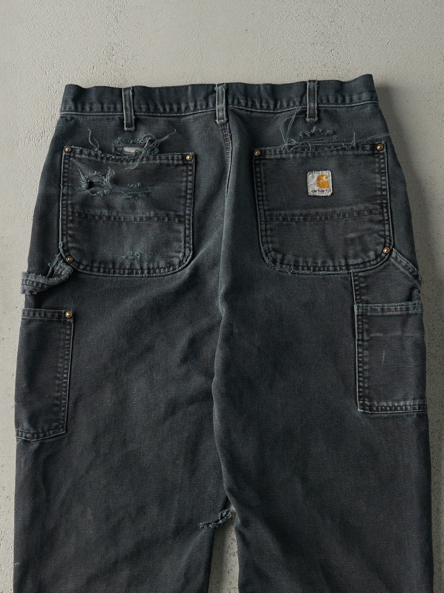 Vintage 90s Faded Black Carhartt Double Knee Carpenter Pants (32x31) - Image 5