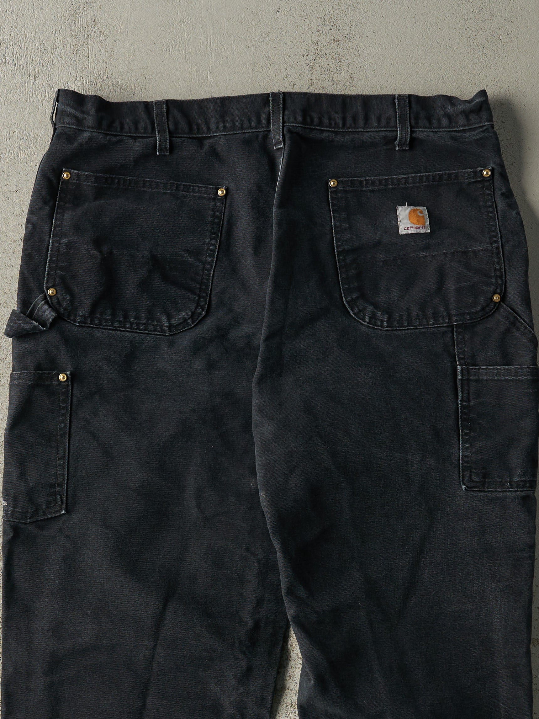 Vintage 90s Faded Black Carhartt Double Knee Carpenter Pants (36.5x28.5) - Image 5