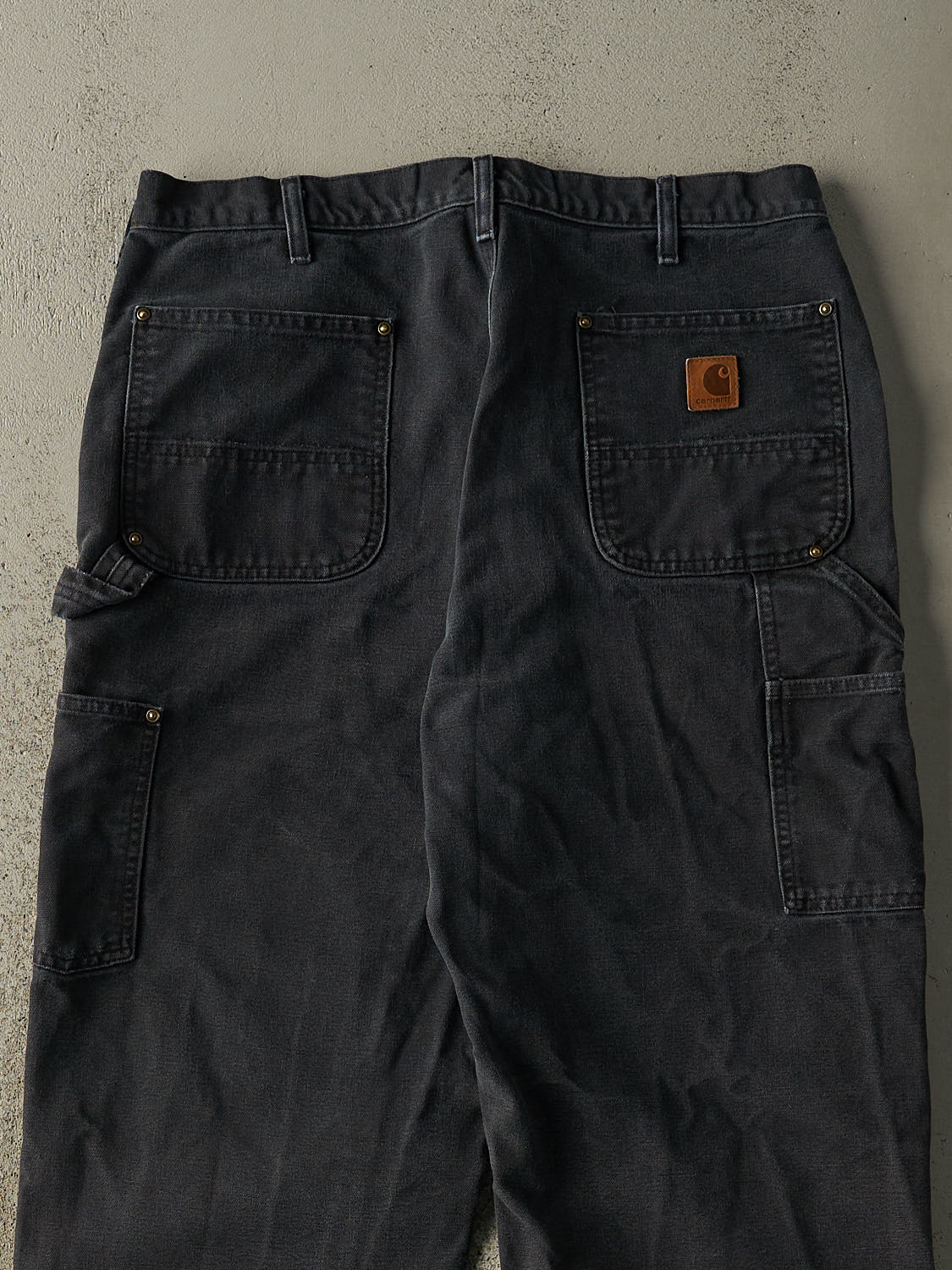 Vintage 90s Faded Black Carhartt Double Knee Carpenter Pants (36x31.5) - Image 6