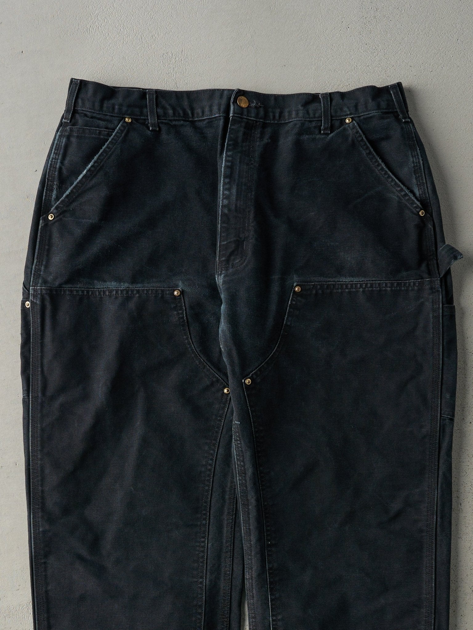 Vintage 90s Faded Black Carhartt Double Knee Carpenter Pants (36x32) - Image 3