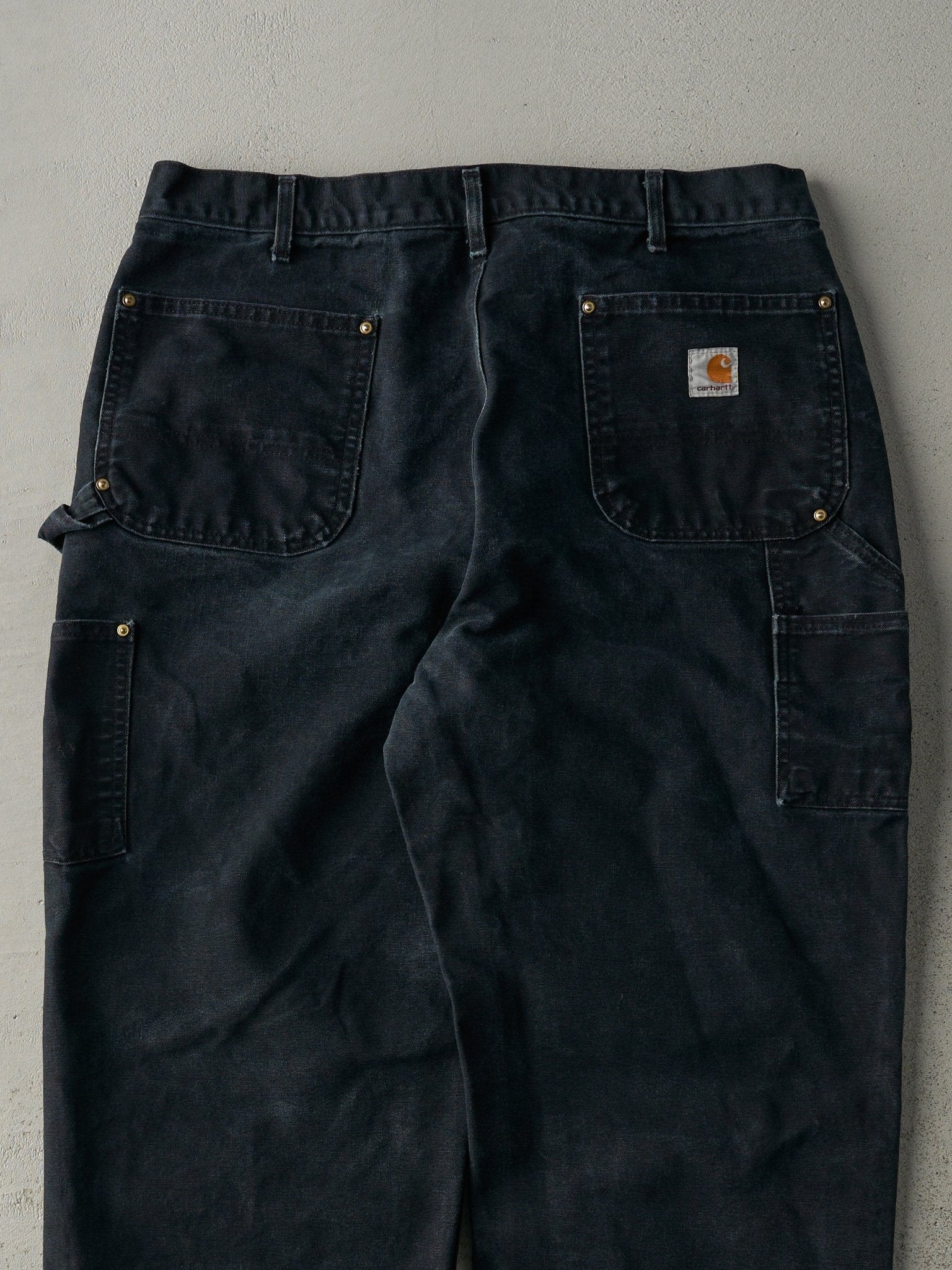 Vintage 90s Faded Black Carhartt Double Knee Carpenter Pants (36x32) - Image 4