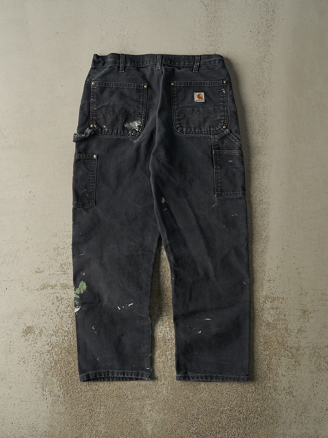 Vintage 90s Faded Black Carhartt Double Knee Carpenter Pants (33x29) - Image 3