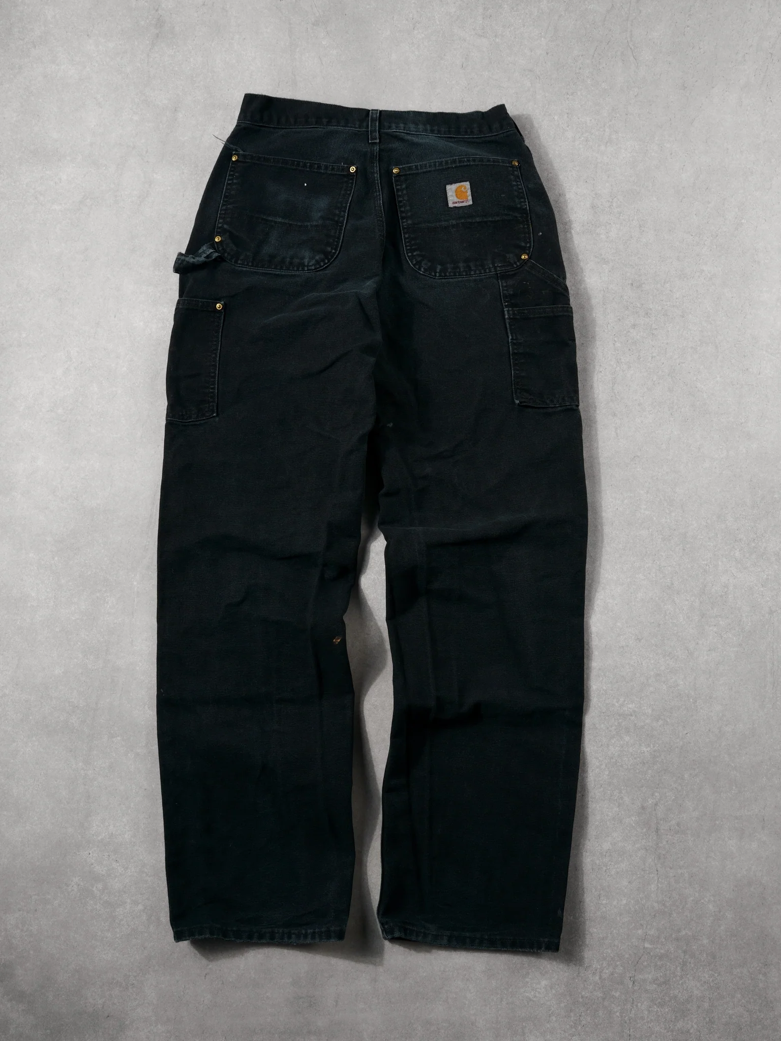 Vintage 90s Faded Black Carhartt Double Knee Loose Original Fit Carpenter Pants (30x33) - Image 2