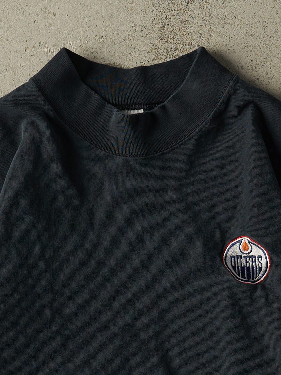 Vintage 90s Faded Black Edmonton Oilers Mock Neck Long Sleeve (L/XL) - Image 2