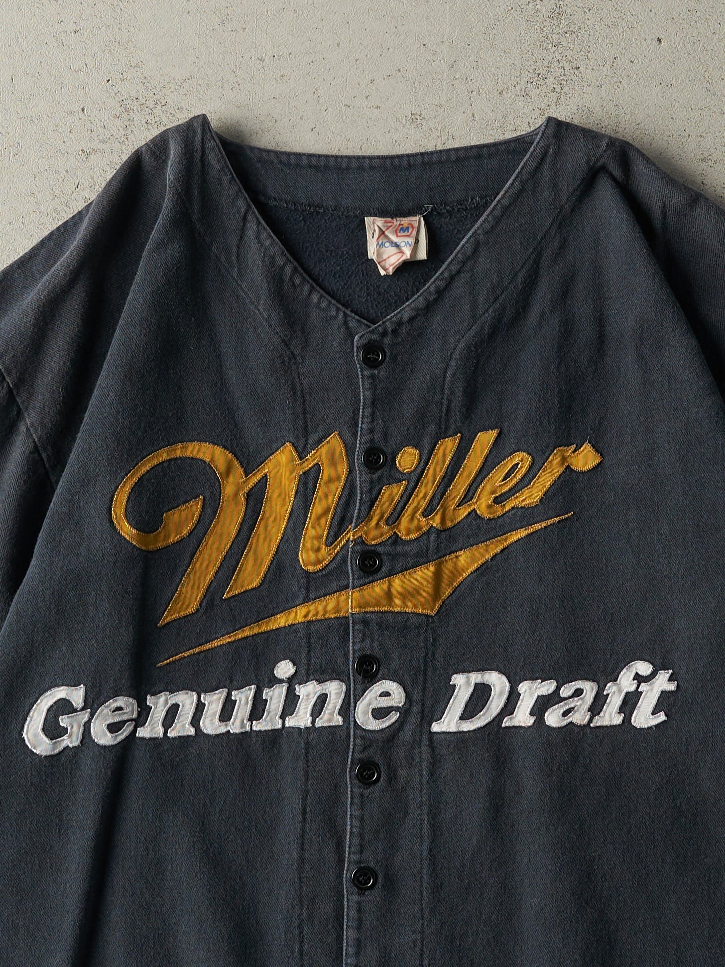 Vintage 90s Faded Black Embroidered Miller Genuine Draft Baseball Jersey (L) - Image 3