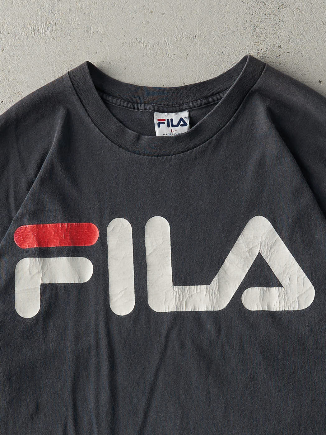 Vintage 90s Faded Black Fila Tee (L) - Image 3