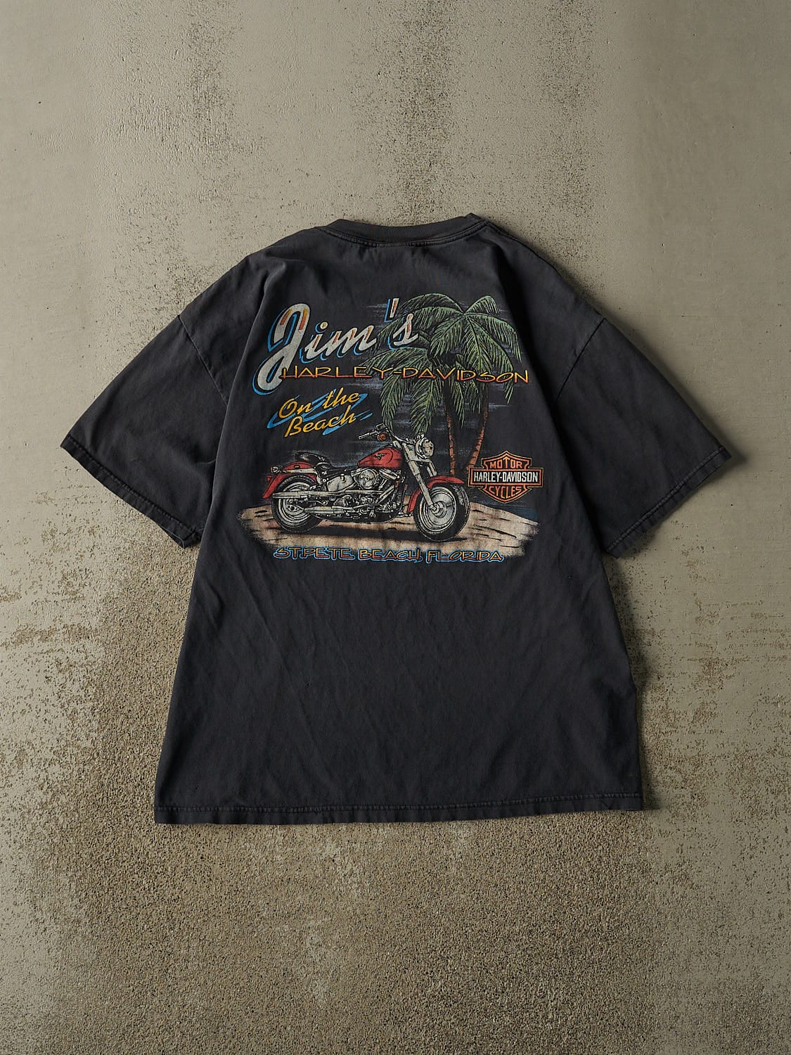 Vintage 90s Faded Black Harley Davidson St. Pete Beach Florida Pocket Tee (L) - Image 2